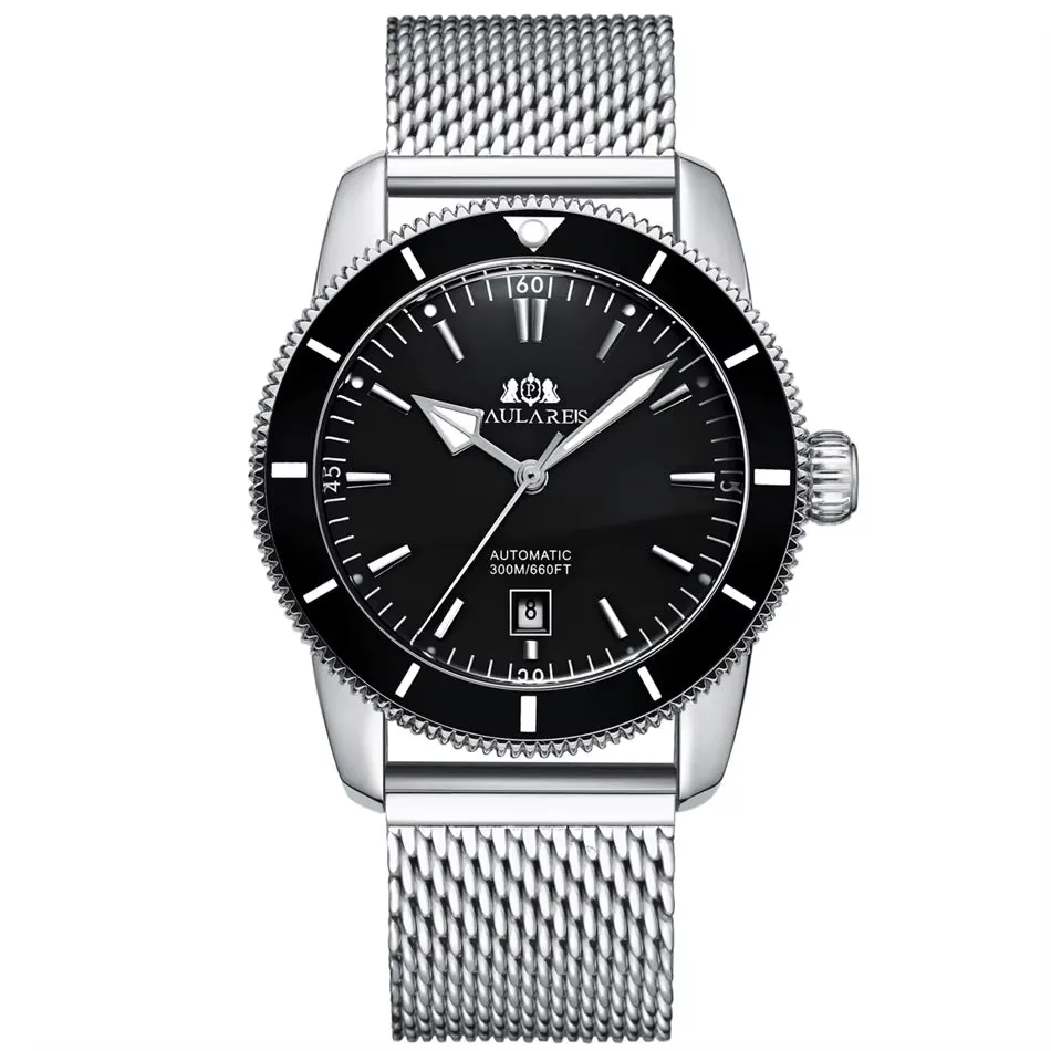 Men Automatic Self Wind Mechanical Net Stainless Steel Black Blue Leather Strap Super Luxury Heritage Big Face 46Mm Ocean Watch