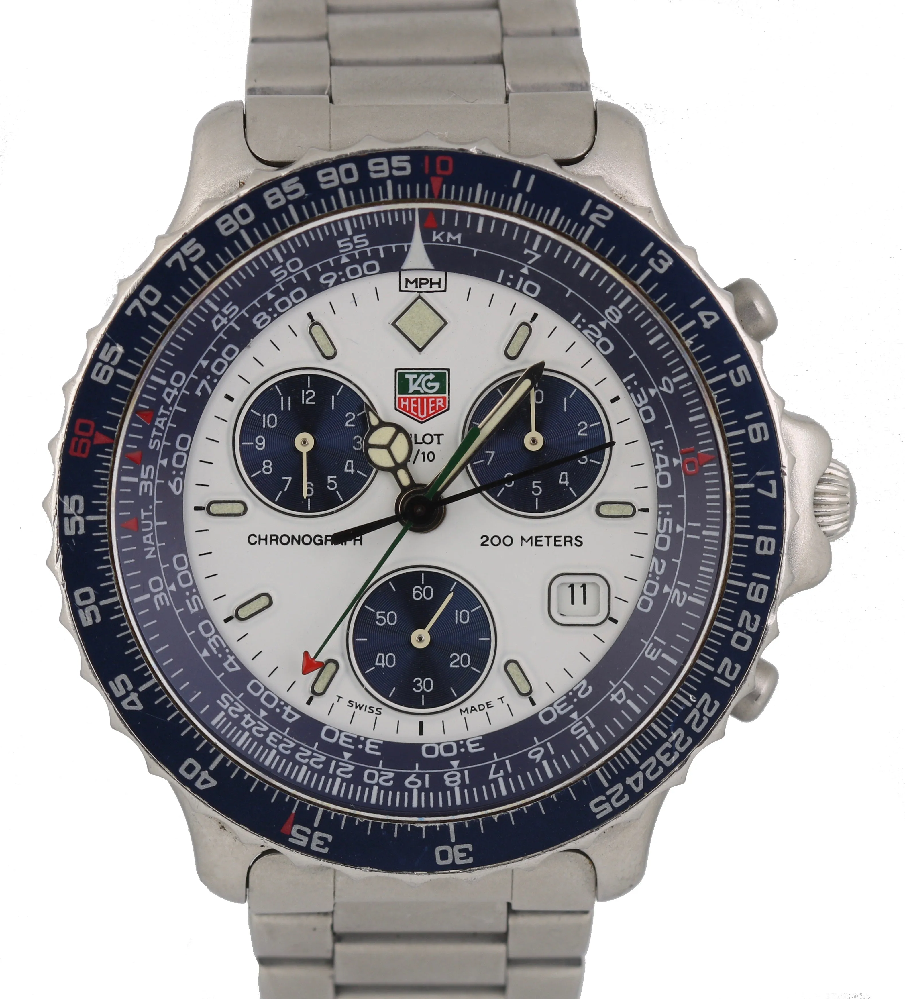 Men's Tag Heuer Pilot Chronograph Stainless Steel White Dial 42mm 530 805 Watch
