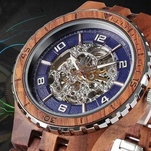 Men's Wood Watch Kosso Premium Self-Winding Transparent Body