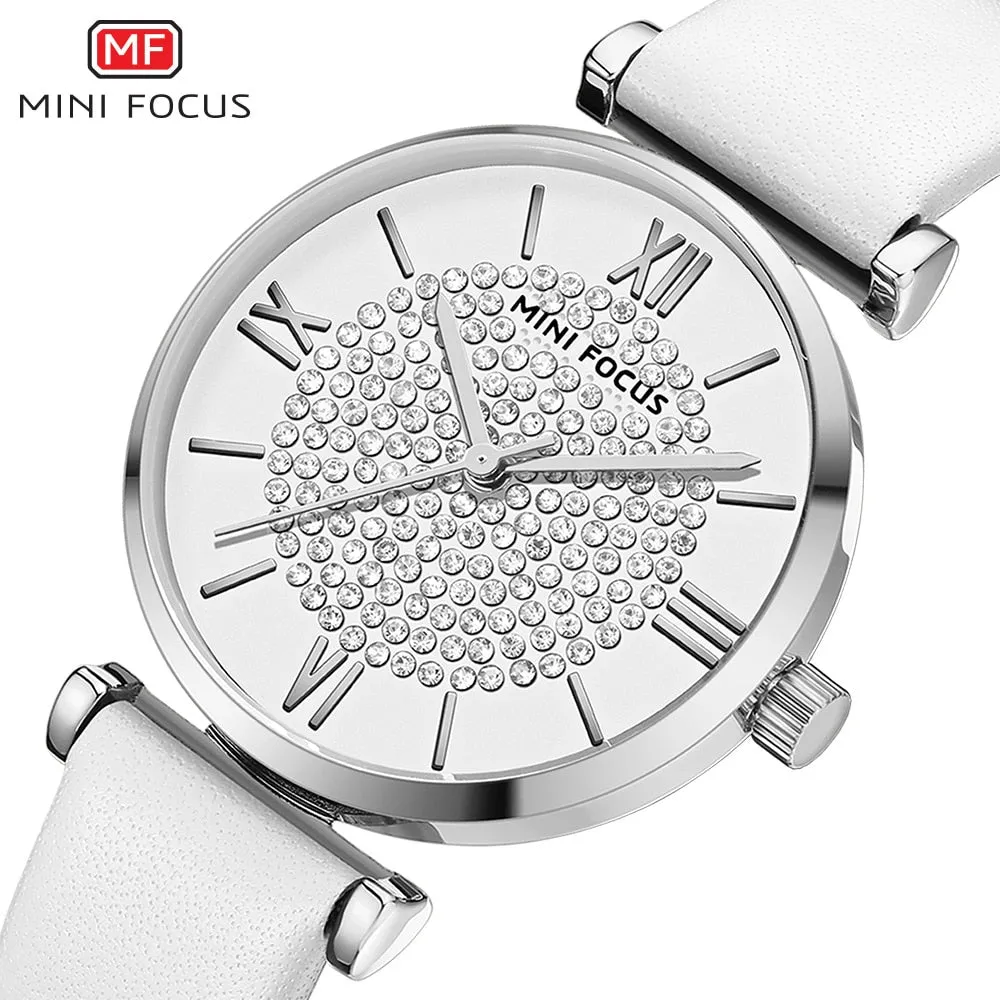 MINI FOCUS Fashion Quartz Watch Women Luxury Chronograph Wrist Watch Lady Genuine Leather Strap Waterproof Relogio Femininos