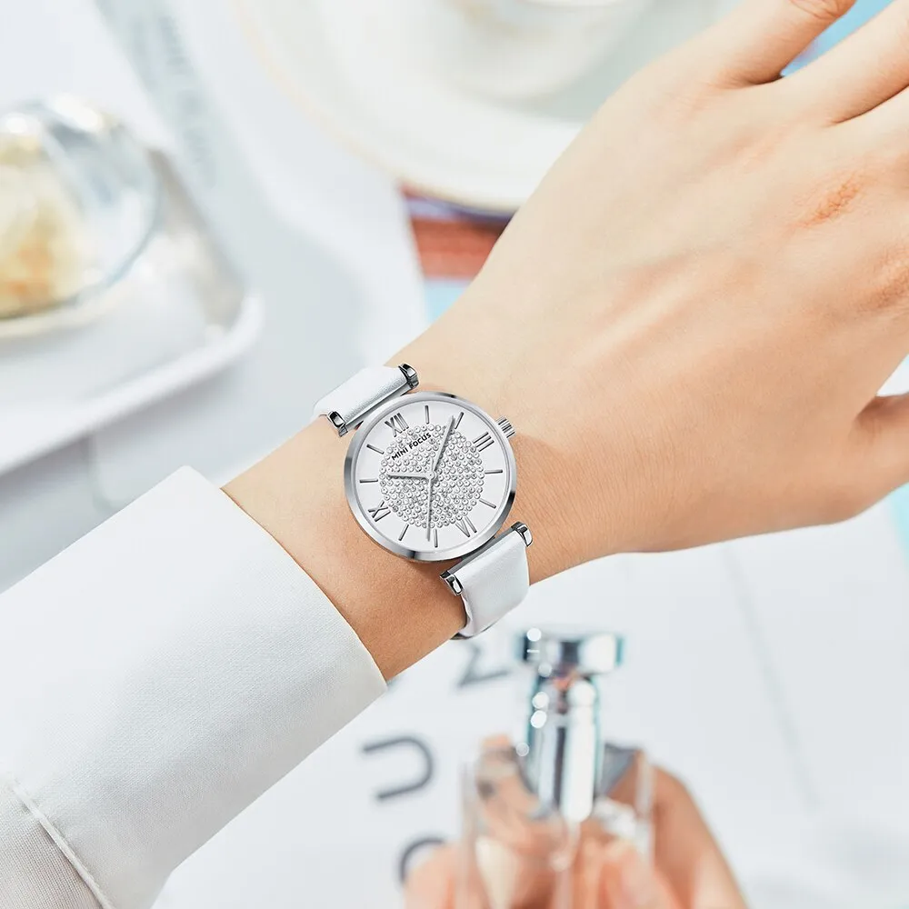 MINI FOCUS Fashion Quartz Watch Women Luxury Chronograph Wrist Watch Lady Genuine Leather Strap Waterproof Relogio Femininos