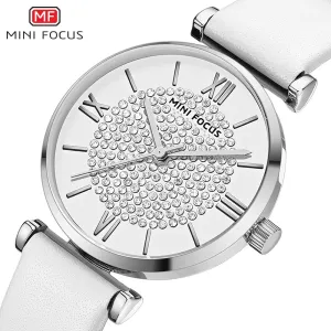 MINI FOCUS Fashion Quartz Watch Women Luxury Chronograph Wrist Watch Lady Genuine Leather Strap Waterproof Relogio Femininos