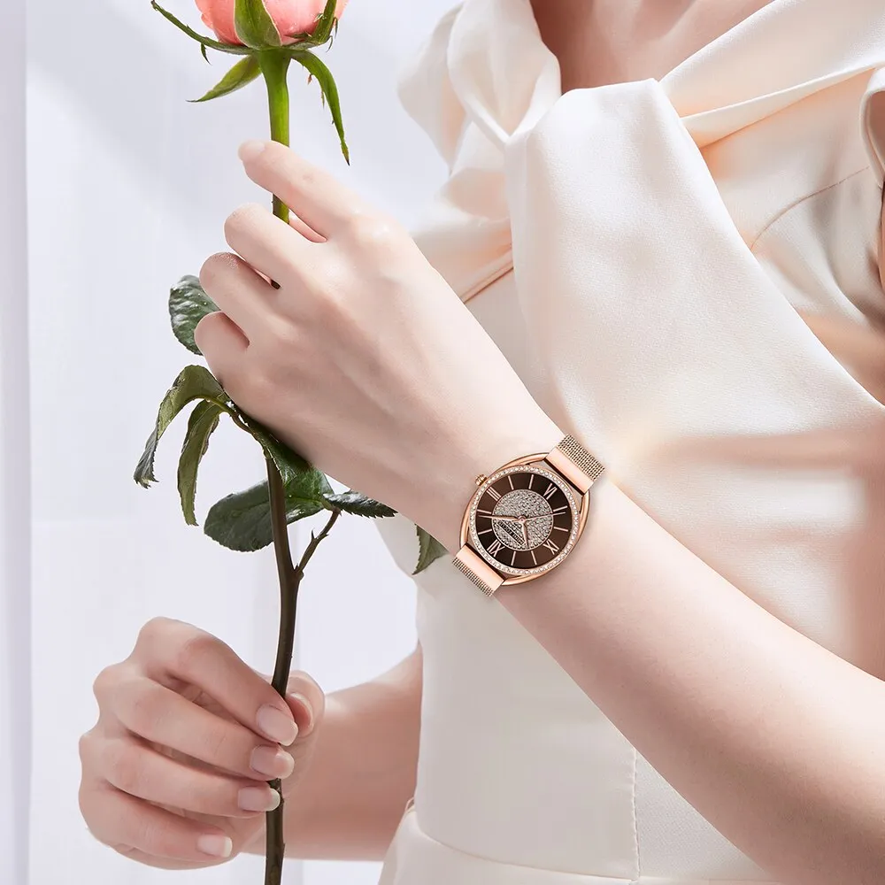 MINI FOCUS Trendy Crystal Watch for Women Business Dress Ladies Watches Top Brand Luxury Diamond Quartz  Steel Strap Wristwatch