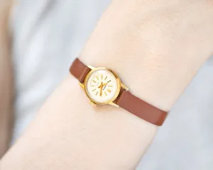 Minimalist watch for women Seagull gold plated, micro watch for lady vintage, classic women wristwatch jewelry gift new premium leather band
