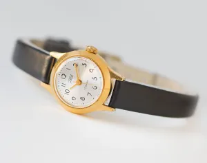 Minimalist women watch gold plated Dawn, Arabic numerals lady watch, preppy watch delicate gift jewelry classic, new premium leather strap