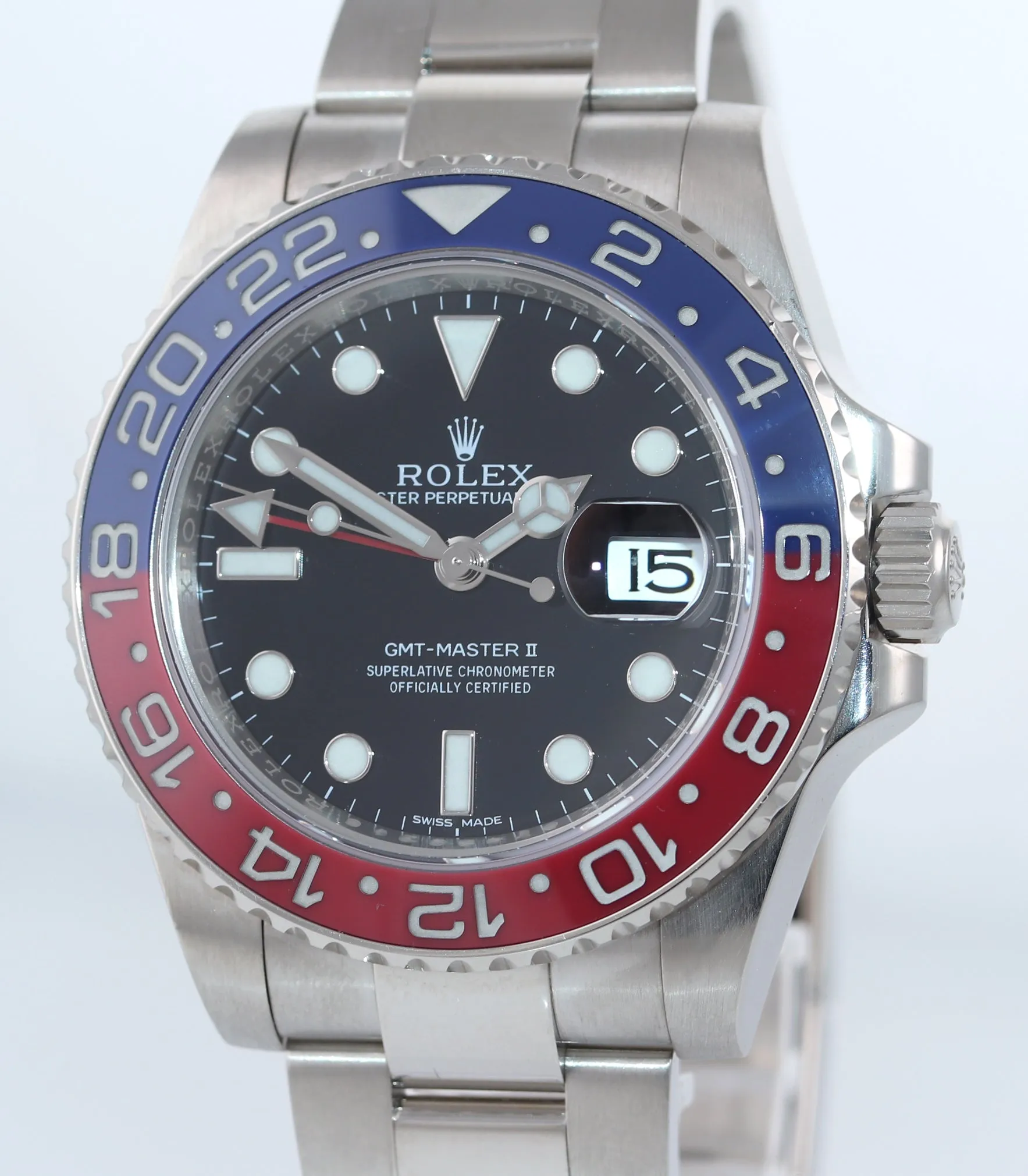 MINT 2015 PAPERS Rolex GMT-Master II MK1 Pepsi 18K White Gold 116719BLRO Watch