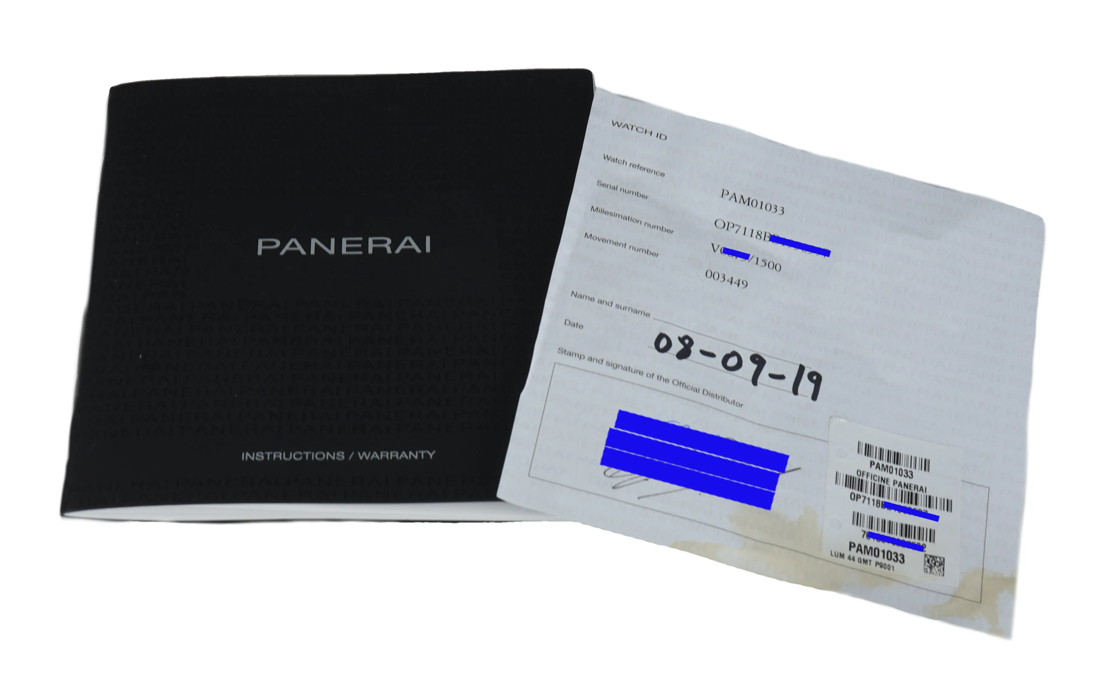 MINT 2019 Panerai Luminor 1950 GMT Blue PAM 1033 Stainless 44mm Date PAM01033