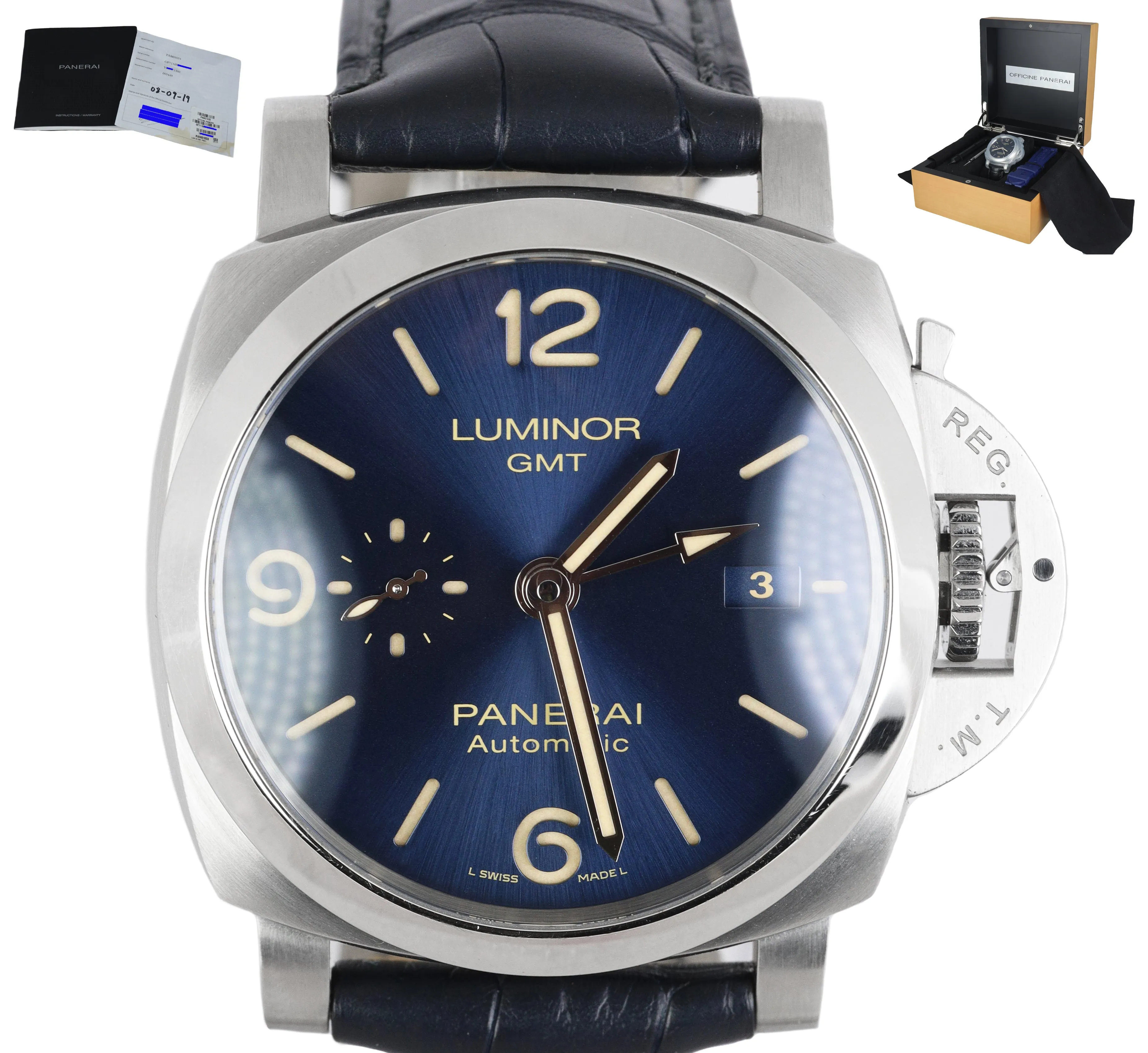 MINT 2019 Panerai Luminor 1950 GMT Blue PAM 1033 Stainless 44mm Date PAM01033