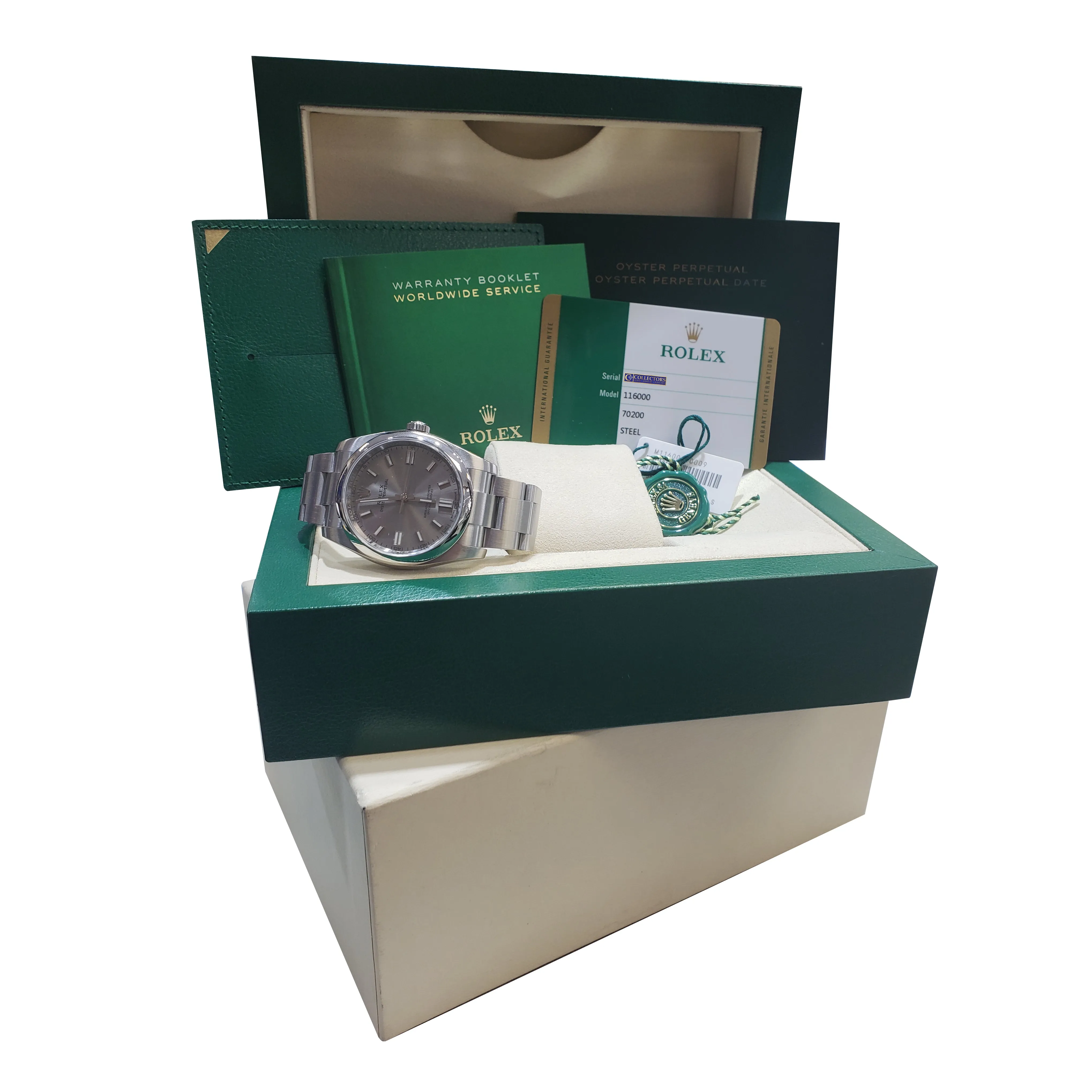 MINT 2019 Rolex Oyster Perpetual 116000 36mm Gray Rhodium Stainless Steel Watch