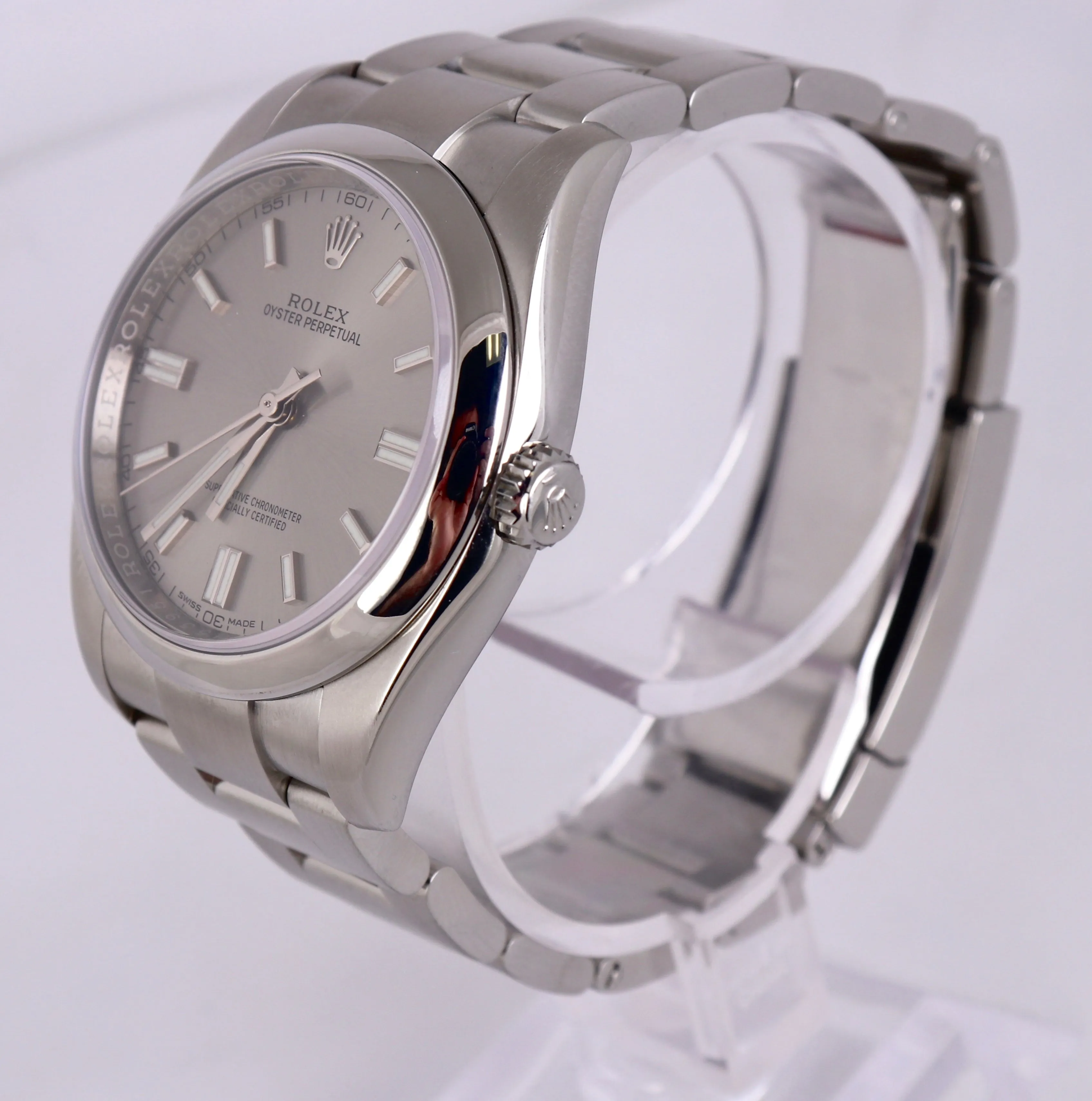 MINT 2019 Rolex Oyster Perpetual 116000 36mm Gray Rhodium Stainless Steel Watch