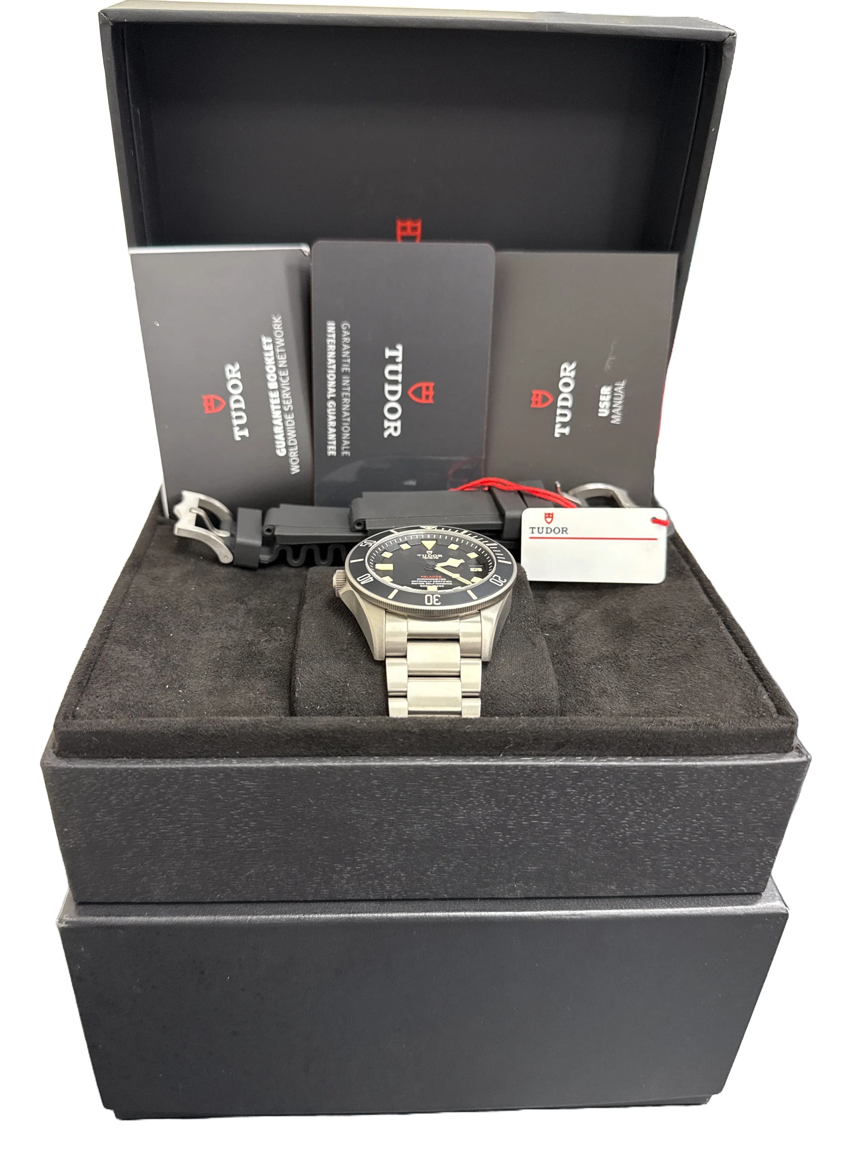 MINT 2024 PAPERS Tudor Pelagos Black Titanium 42mm LHD 25610TNL Rubber Watch BOX