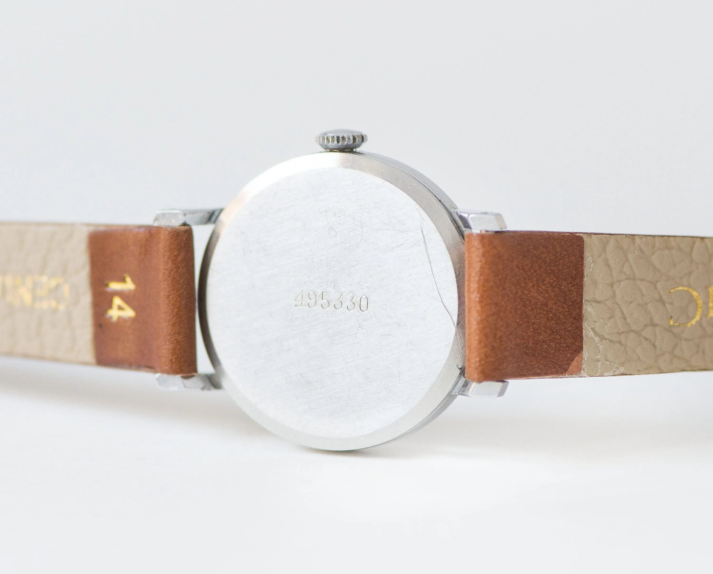 Mint condition women watch blue minimalist, vintage teen wristwatch Dawn, Arabic numerals watch round preppy gift, new genuine leather strap
