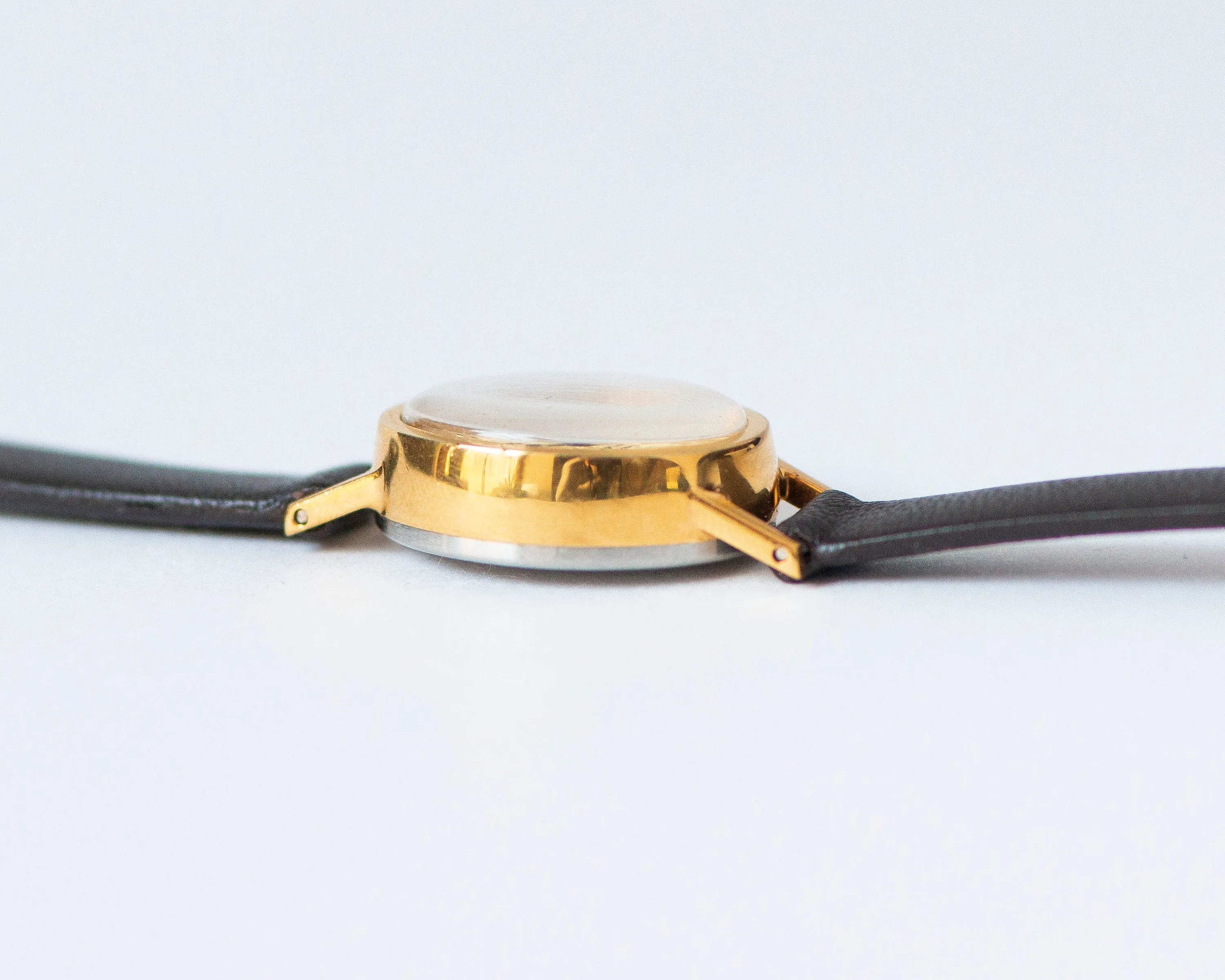 Mint condition women's watch Primus vintage, oval wristwatch gold plated gift, minimalist watch yellow dial unique, new premium leather band