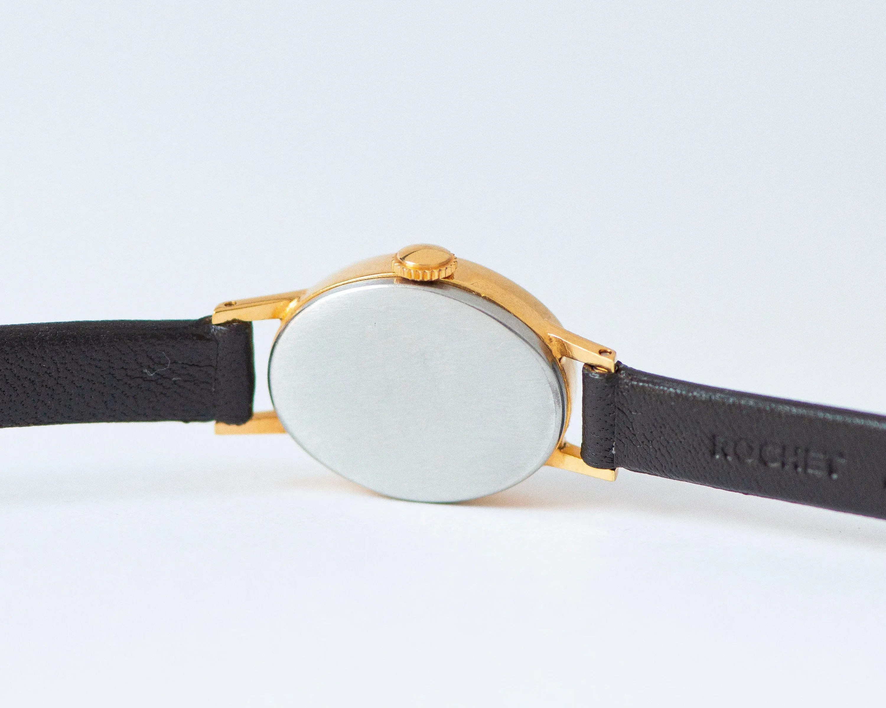 Mint condition women's watch Primus vintage, oval wristwatch gold plated gift, minimalist watch yellow dial unique, new premium leather band