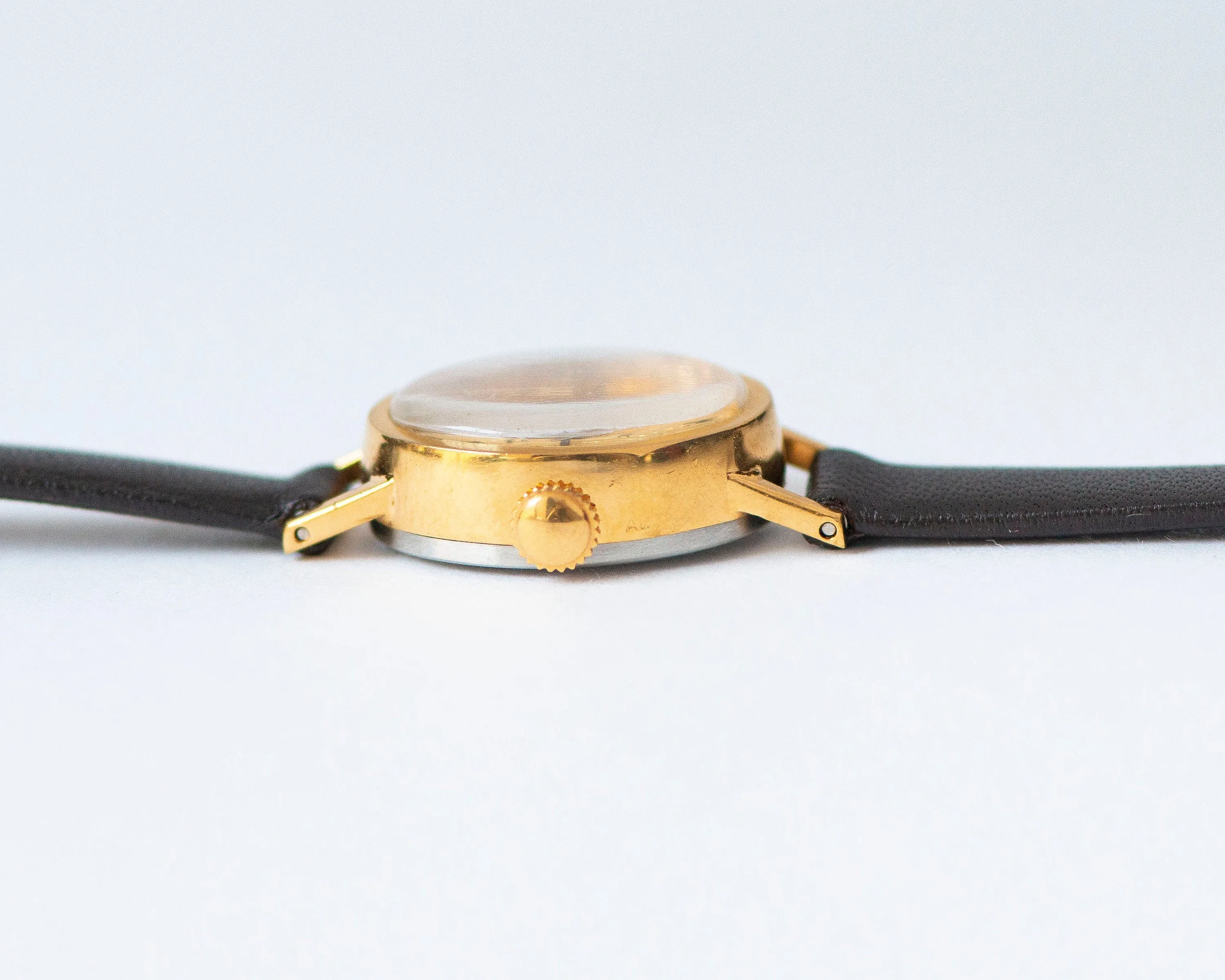 Mint condition women's watch Primus vintage, oval wristwatch gold plated gift, minimalist watch yellow dial unique, new premium leather band
