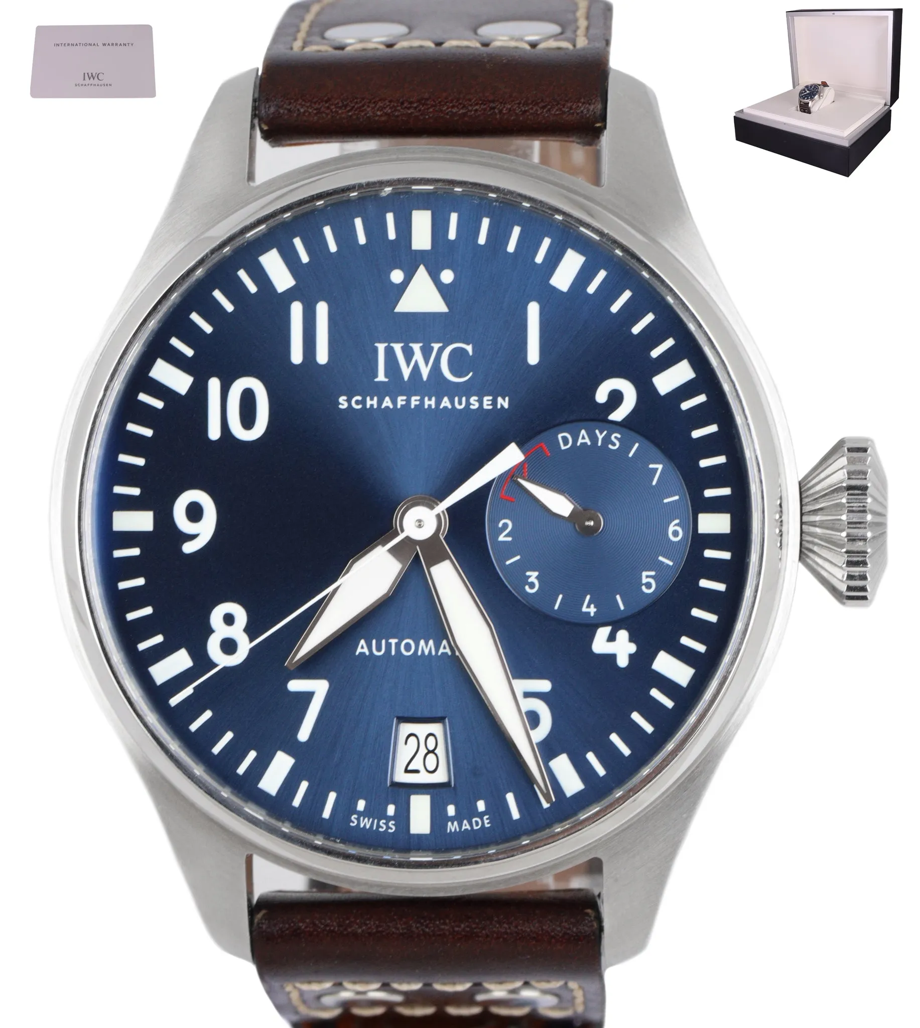 MINT IWC Big Pilot Le Petit Prince Blue 46mm 7-Day Watch Steel IW500916 5009-16