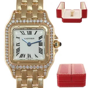 MINT Ladies Cartier Panthere Solid 18K Gold Factory Diamond Roman 1070 Watch