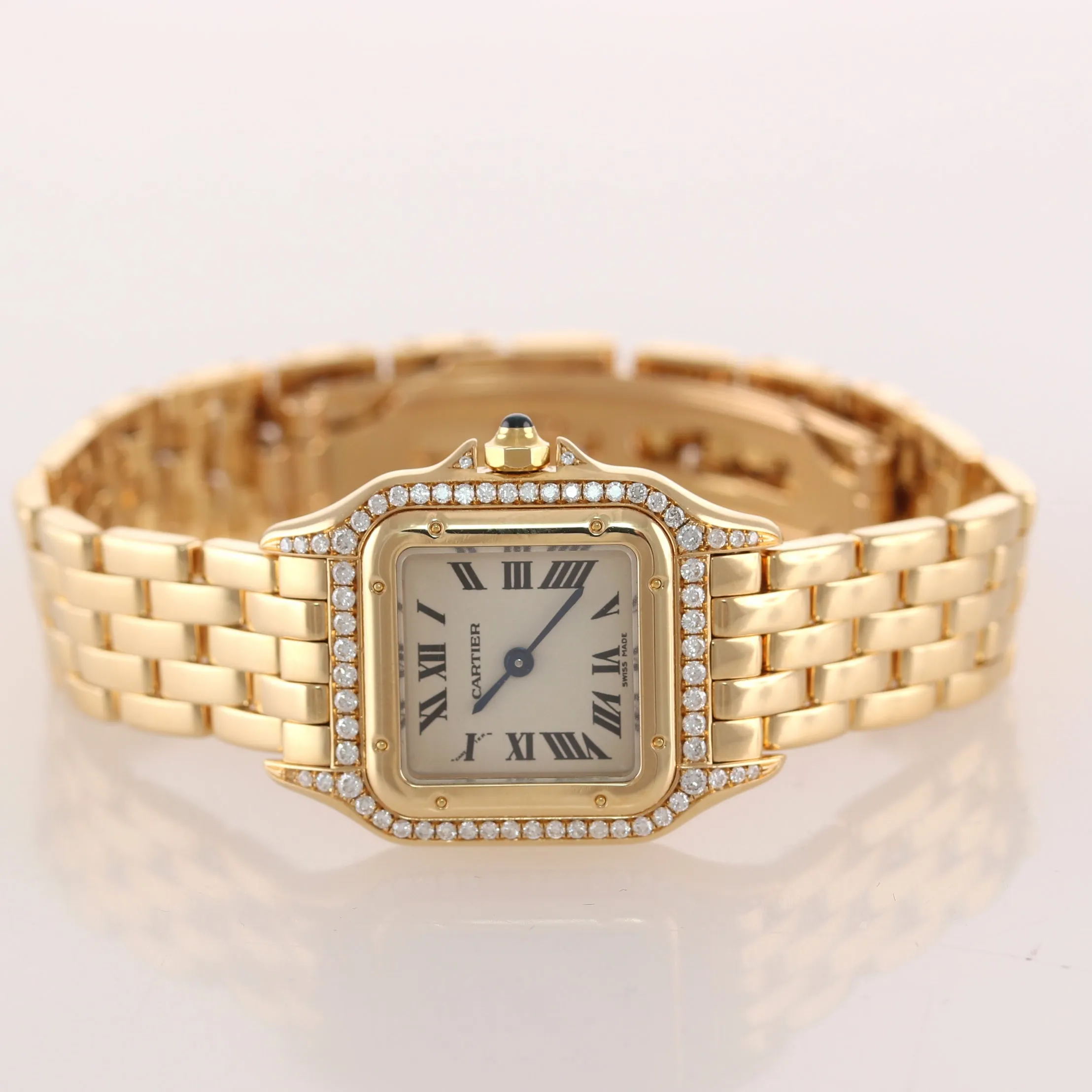 MINT Ladies Cartier Panthere Solid 18K Gold Factory Diamond Roman 1070 Watch