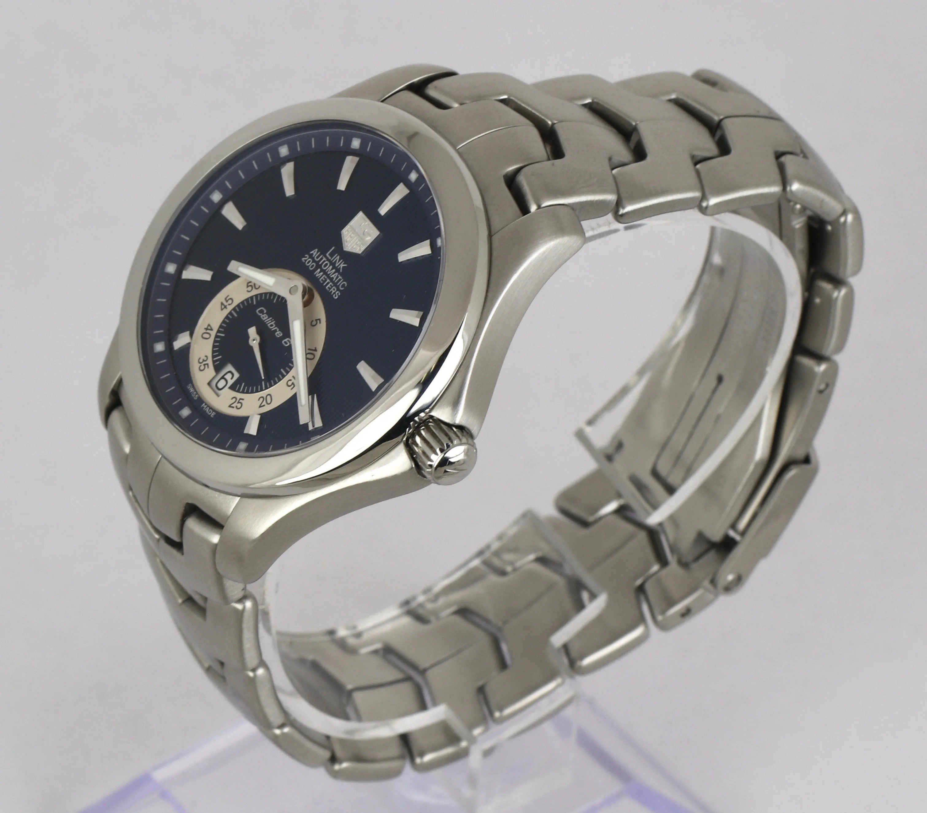 MINT TAG Heuer Link Calibre 6 Blue 40mm Auto Date Stainless Steel WJF211F Watch