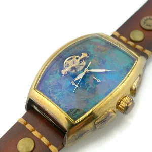 Moon Automatic Mechanical Watch,Multicolor Dial with Brown Leather Band