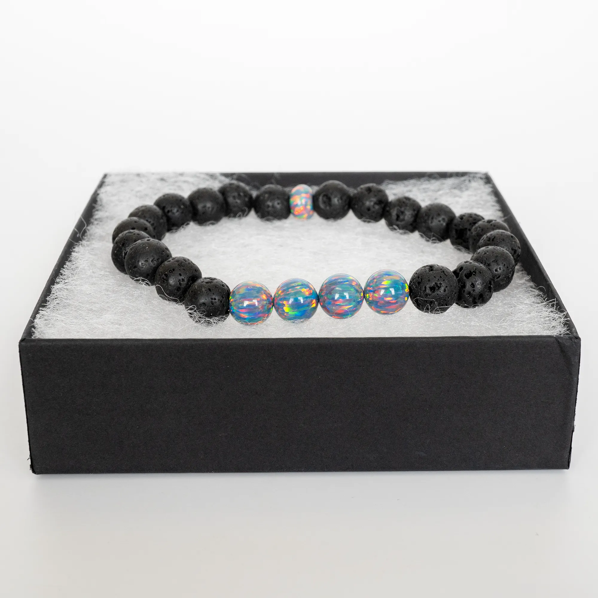 Moonstone Opal & Lava Stone Beaded Bracelet