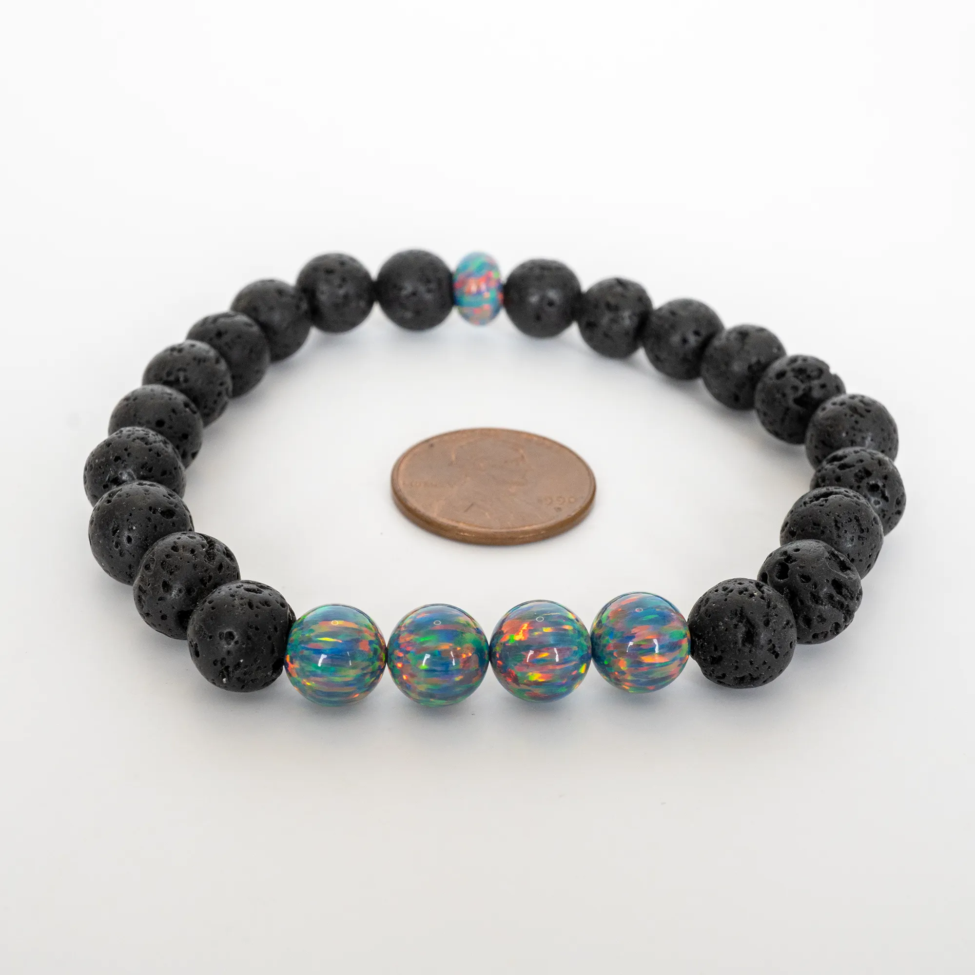 Moonstone Opal & Lava Stone Beaded Bracelet