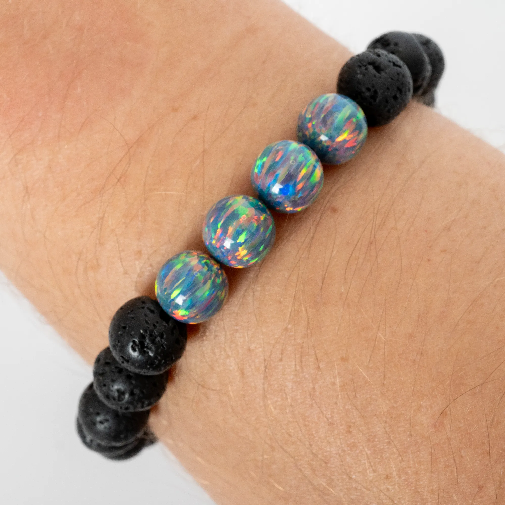 Moonstone Opal & Lava Stone Beaded Bracelet