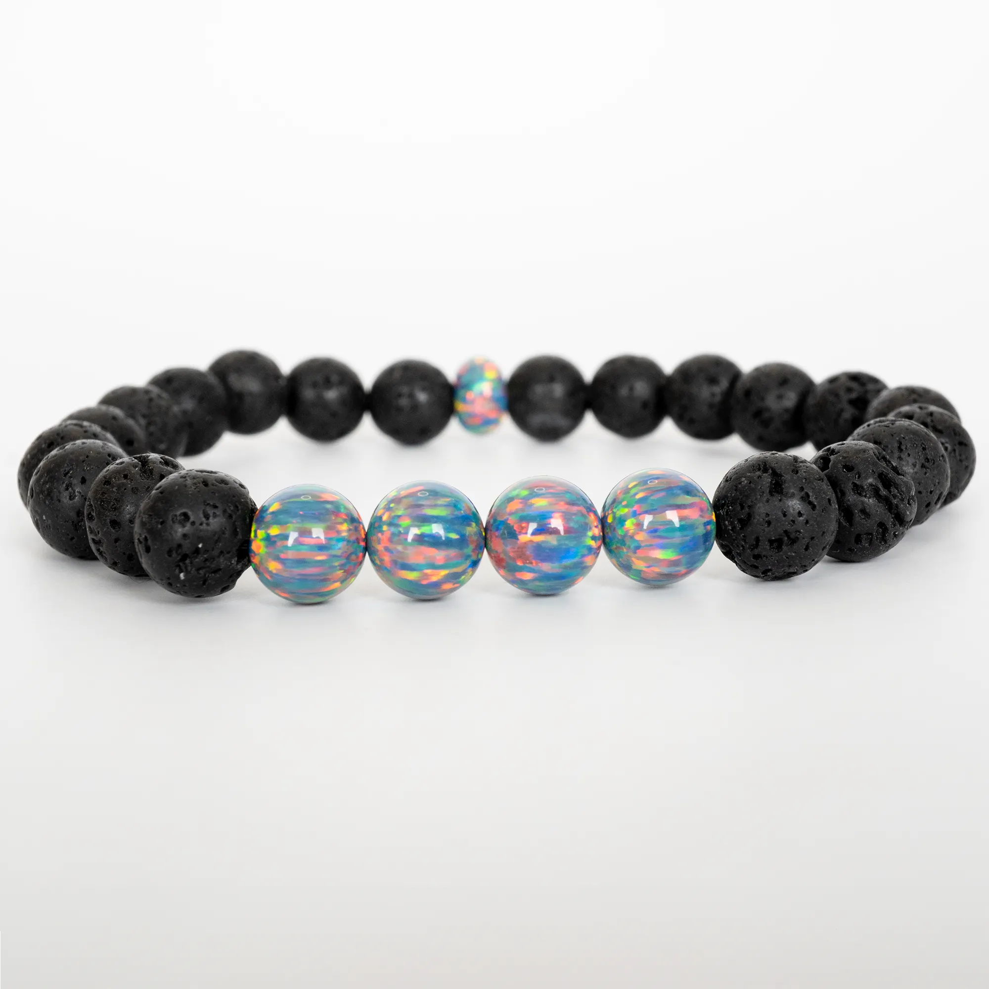 Moonstone Opal & Lava Stone Beaded Bracelet