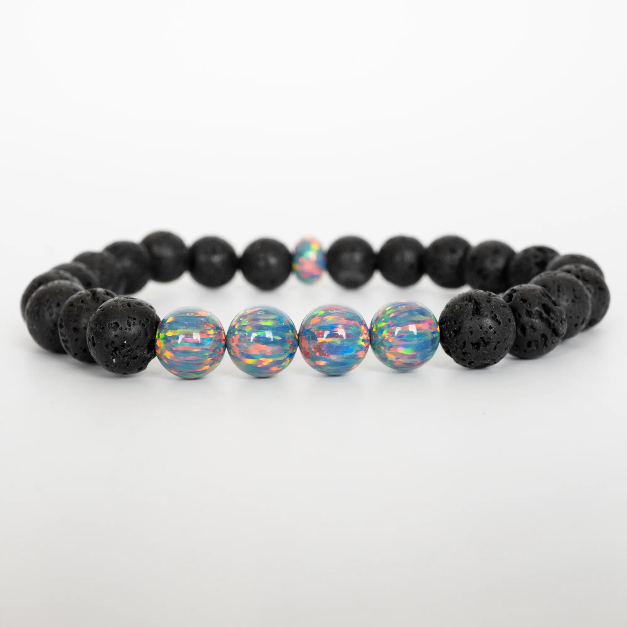 Moonstone Opal & Lava Stone Beaded Bracelet