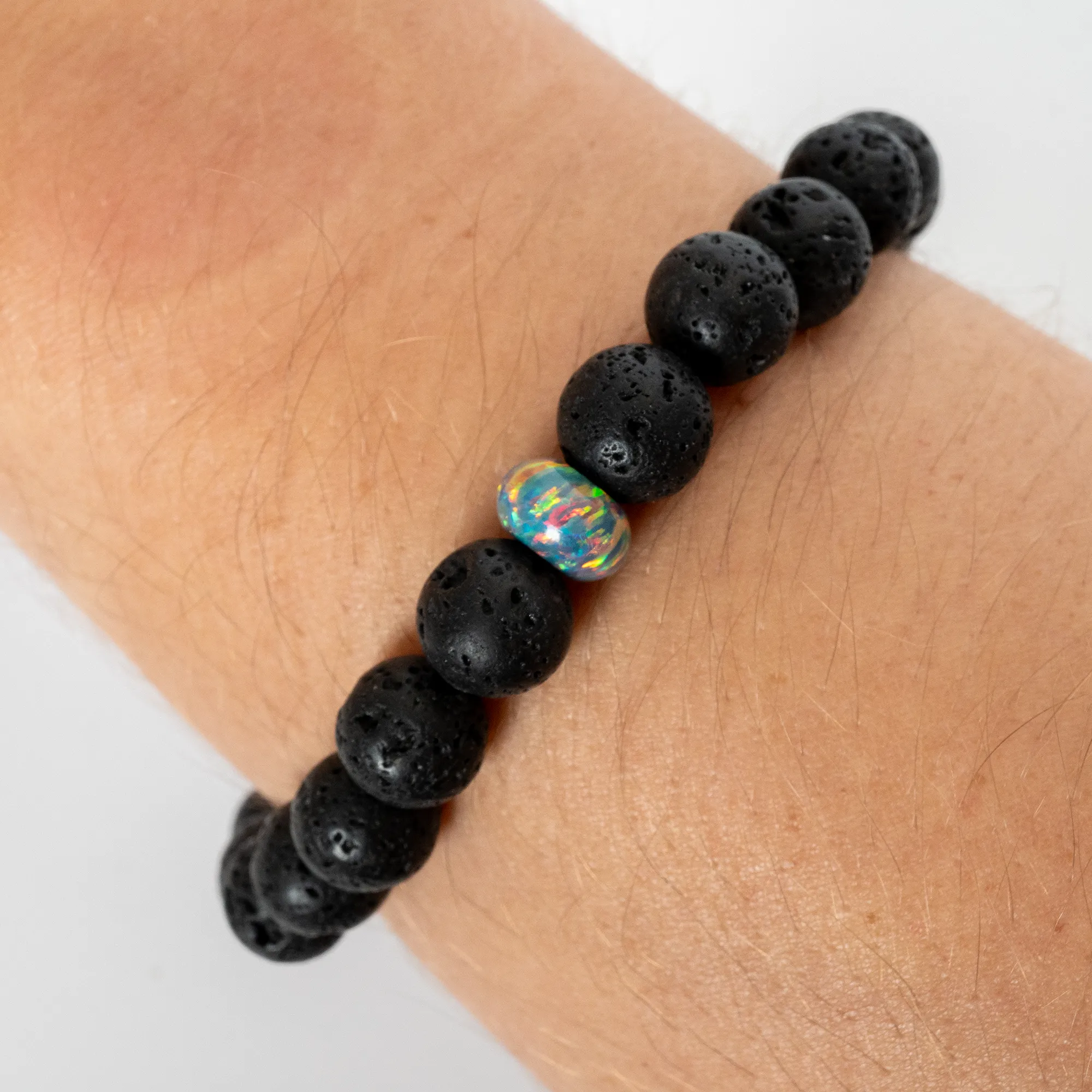 Moonstone Opal & Lava Stone Beaded Bracelet