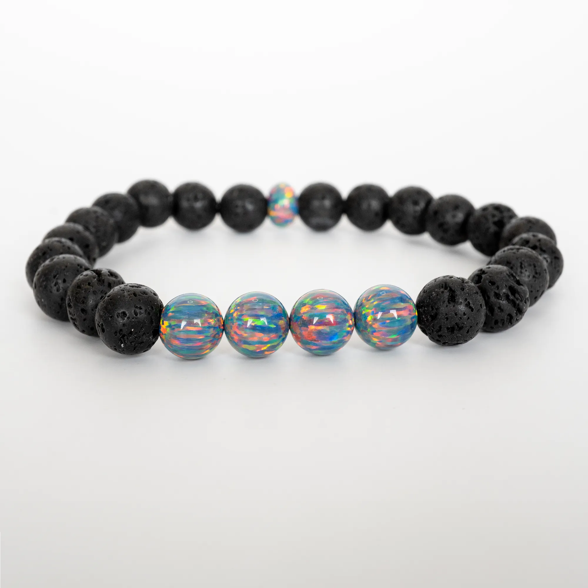 Moonstone Opal & Lava Stone Beaded Bracelet