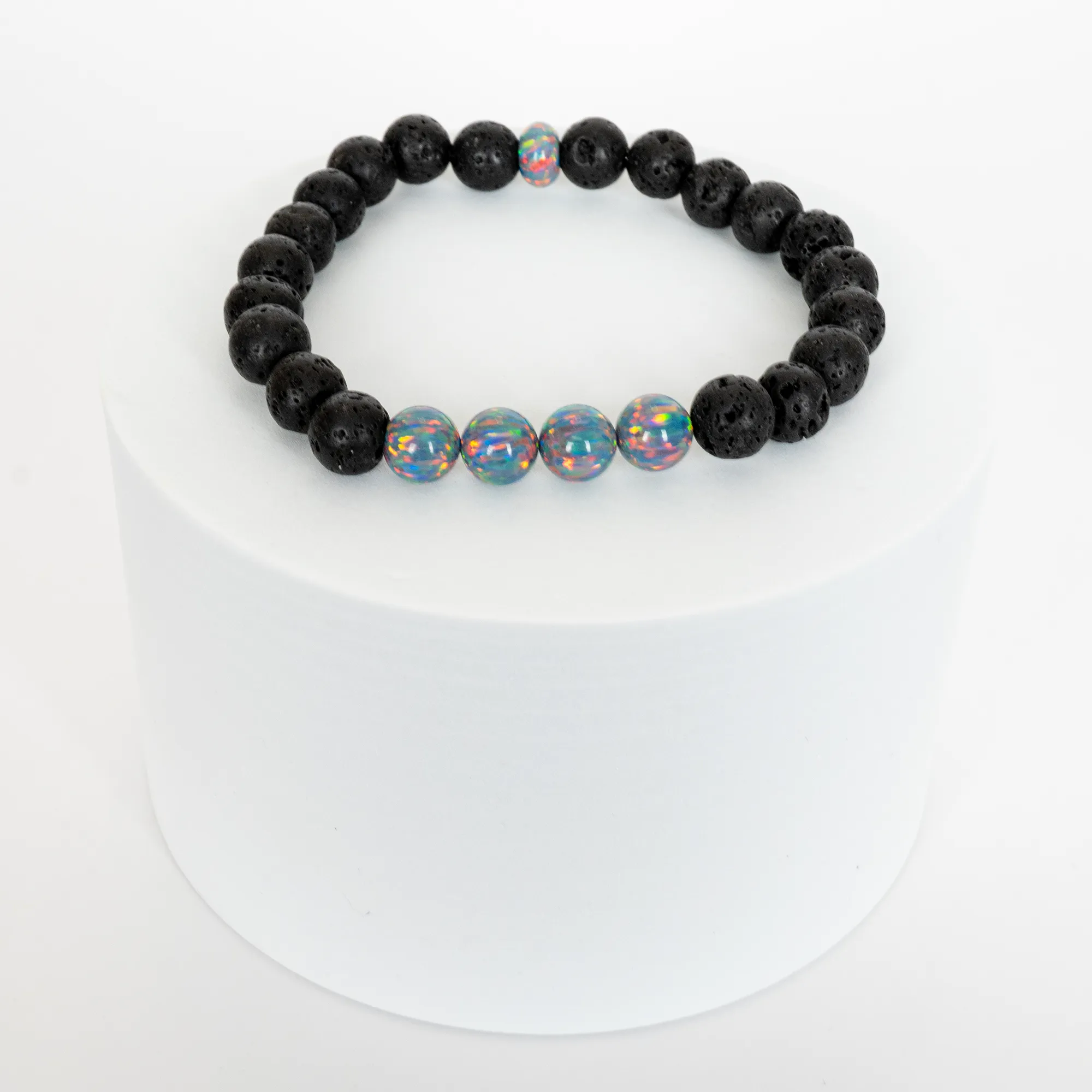 Moonstone Opal & Lava Stone Beaded Bracelet