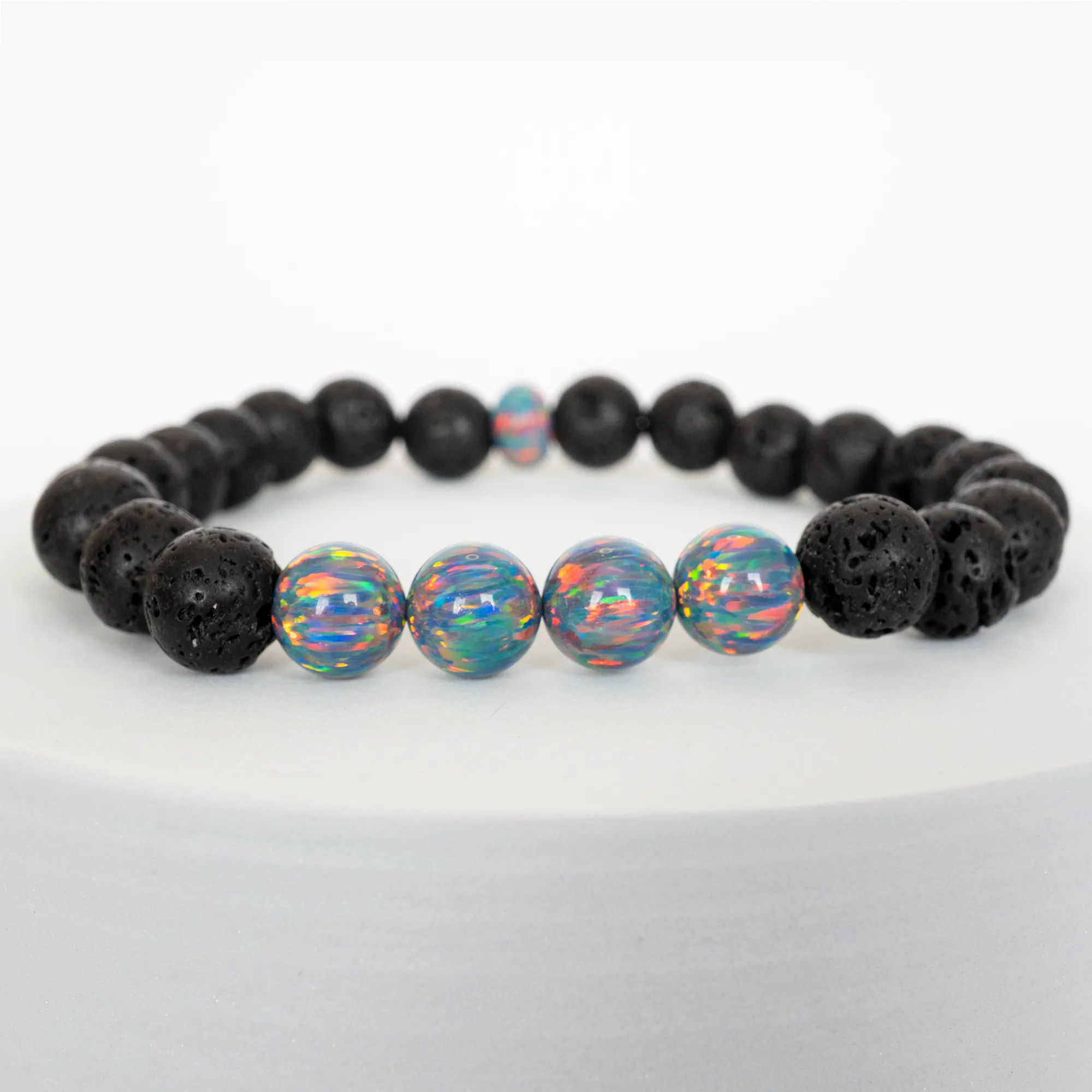Moonstone Opal & Lava Stone Beaded Bracelet