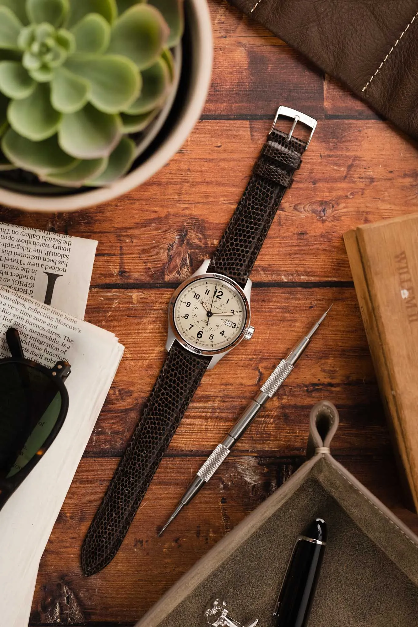 Morellato VIOLINO Genuine Lizard Skin Watch Strap in DARK BROWN
