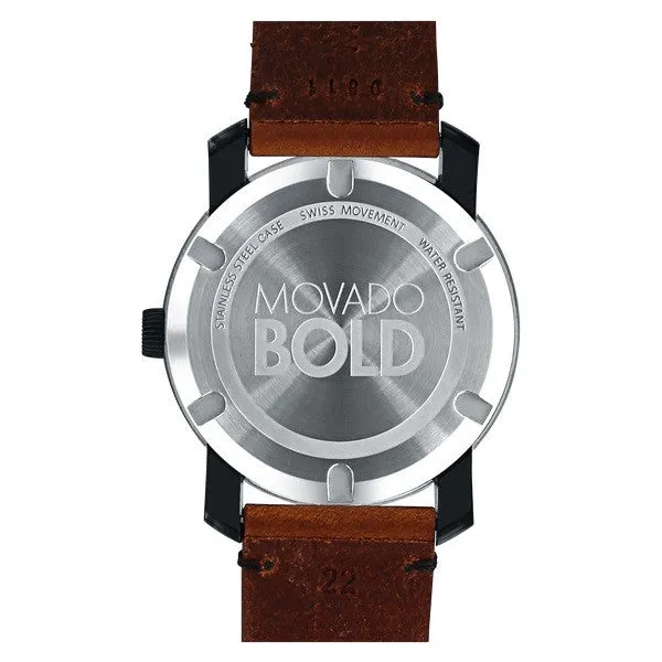 Movado Bold Brown Leather Strap Black Dial Watch
