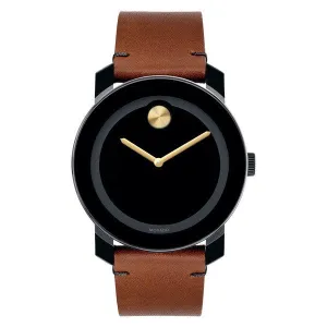 Movado Bold Brown Leather Strap Black Dial Watch