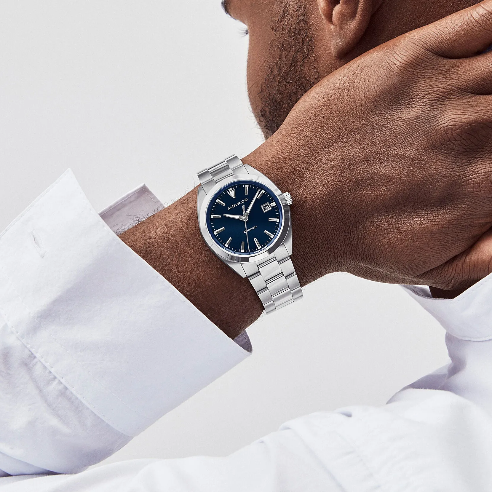 Movado Heritage Series Datron Mens Stainless Steel Blue Dial Watch