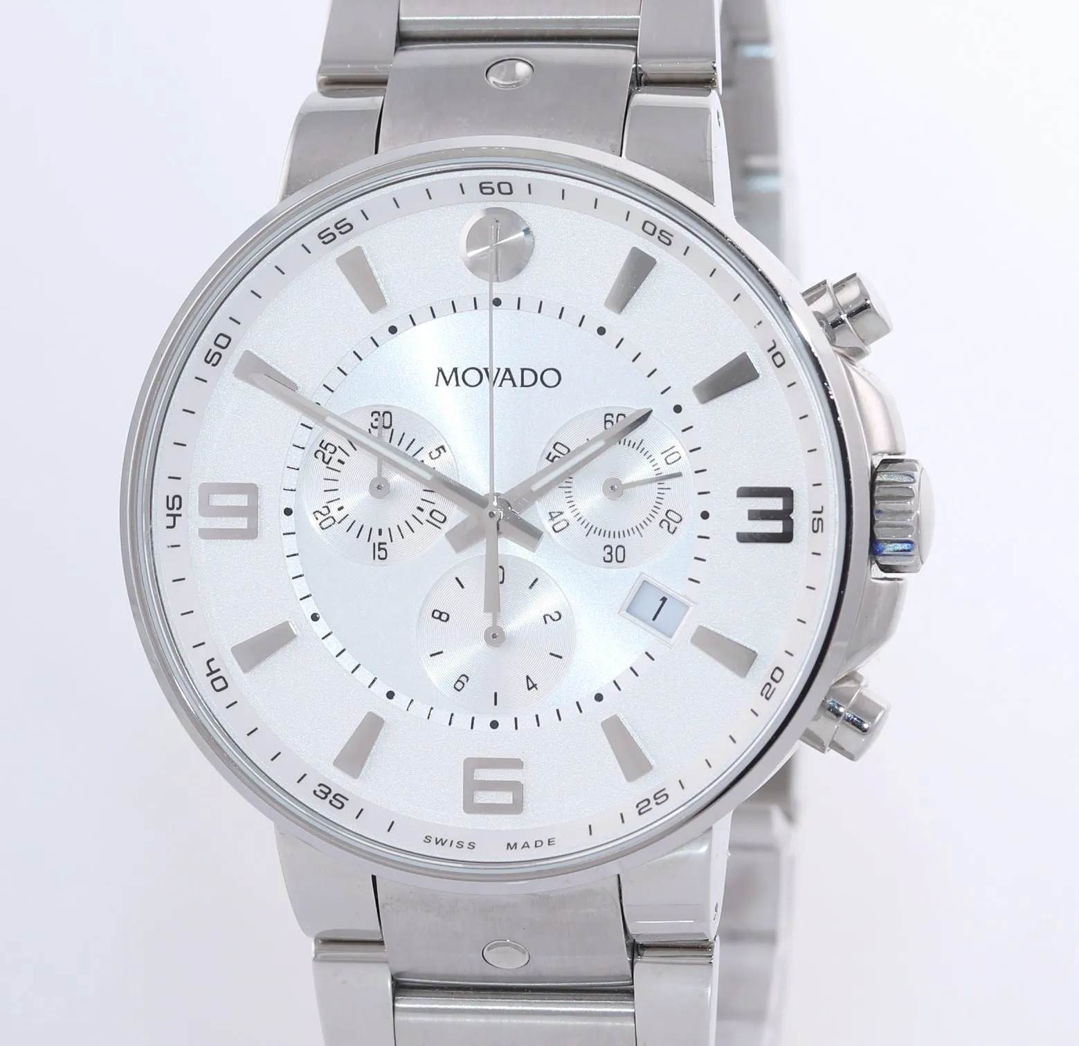 Movado SE Pilot 42.1.14.1226 Steel Quartz Chronograph Silver Dial 42mm Watch