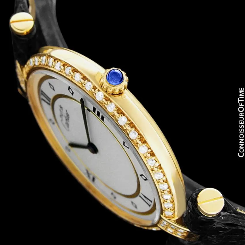 Must De Cartier Vendome Mens Midsize Unisex Vermeil Watch - 18K Gold Over Sterling Silver & Diamonds