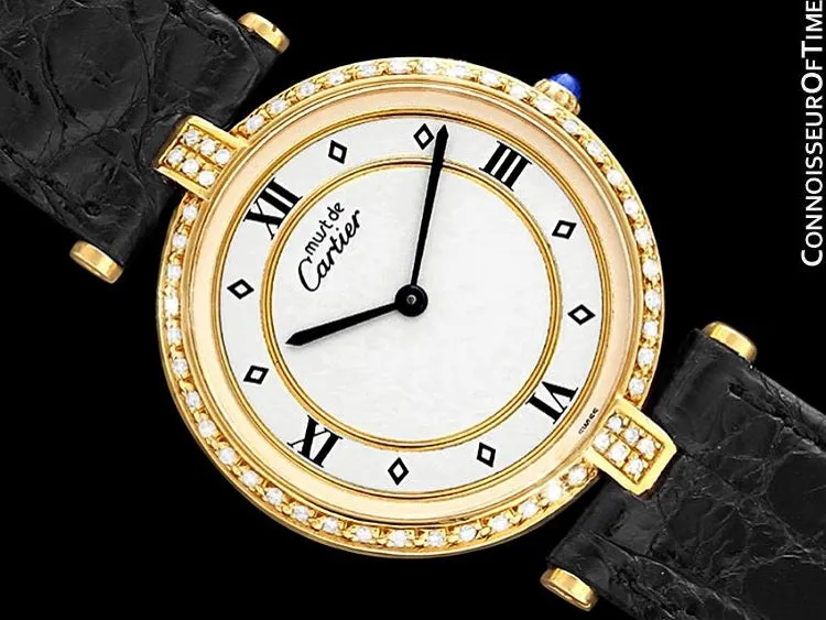 Must De Cartier Vendome Mens Midsize Unisex Vermeil Watch - 18K Gold Over Sterling Silver & Diamonds