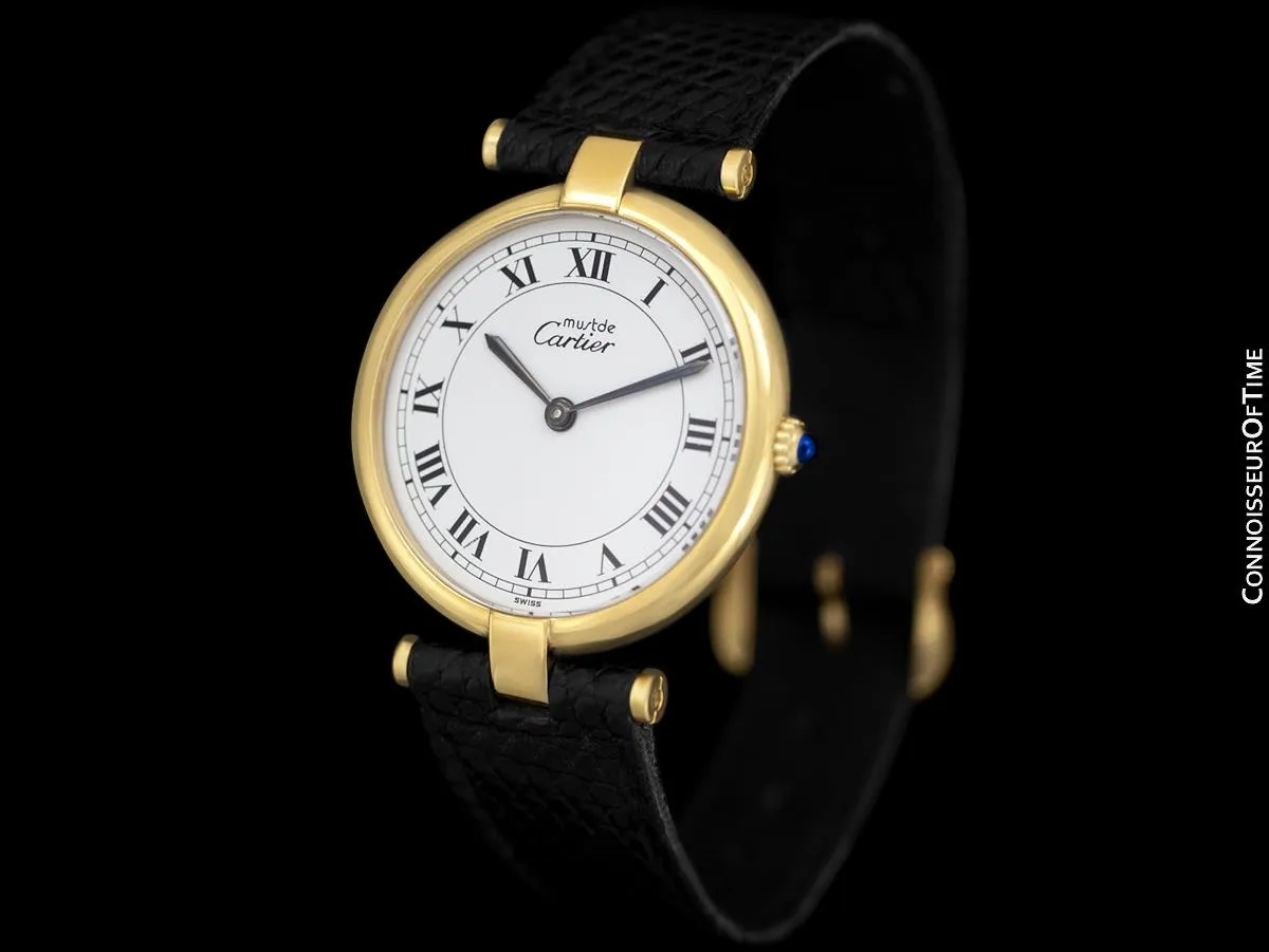 Must De Cartier Vendome Mens Midsize Unisex Vermeil Watch - 18K Gold Over Sterling Silver