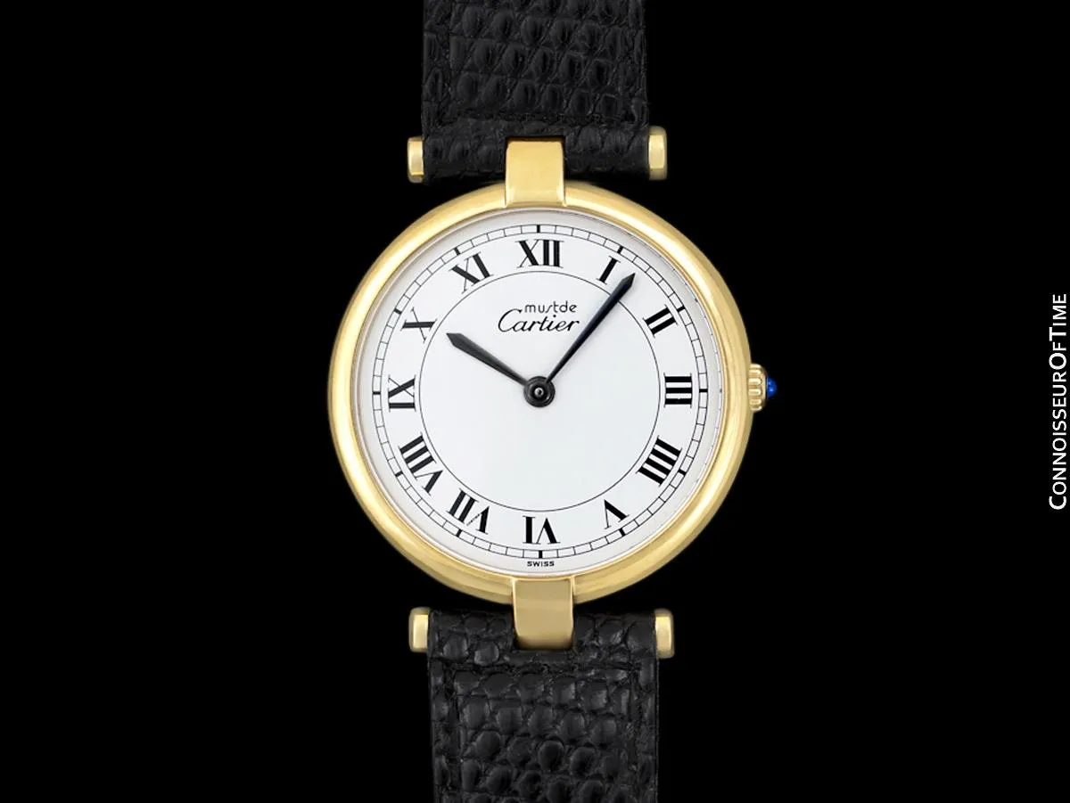 Must De Cartier Vendome Mens Midsize Unisex Vermeil Watch - 18K Gold Over Sterling Silver