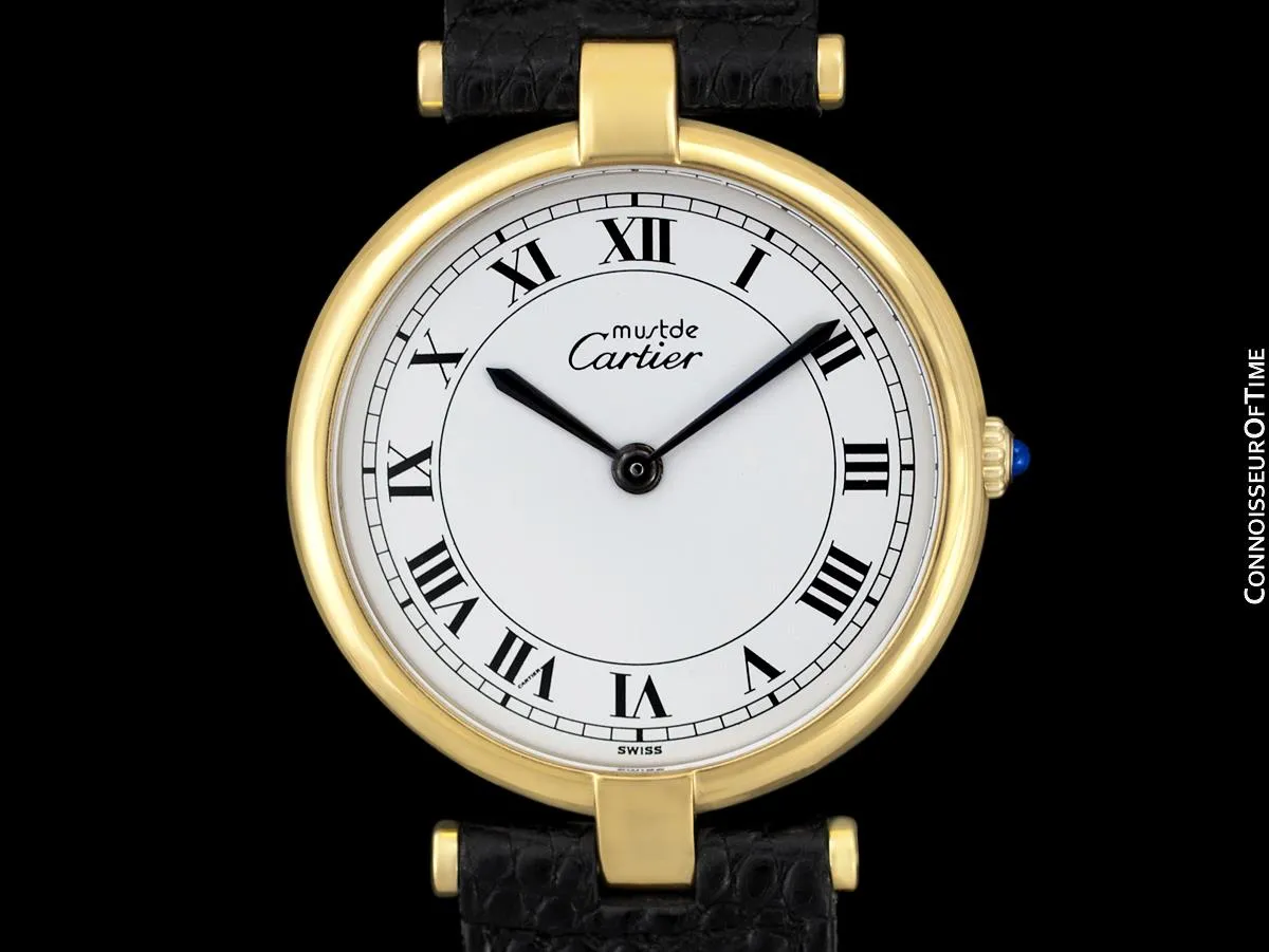Must De Cartier Vendome Mens Midsize Unisex Vermeil Watch - 18K Gold Over Sterling Silver