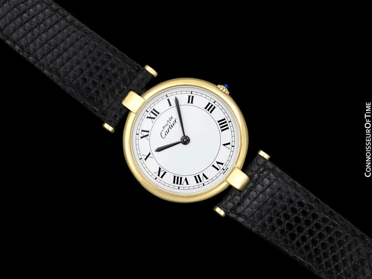 Must De Cartier Vendome Mens Midsize Unisex Vermeil Watch - 18K Gold Over Sterling Silver