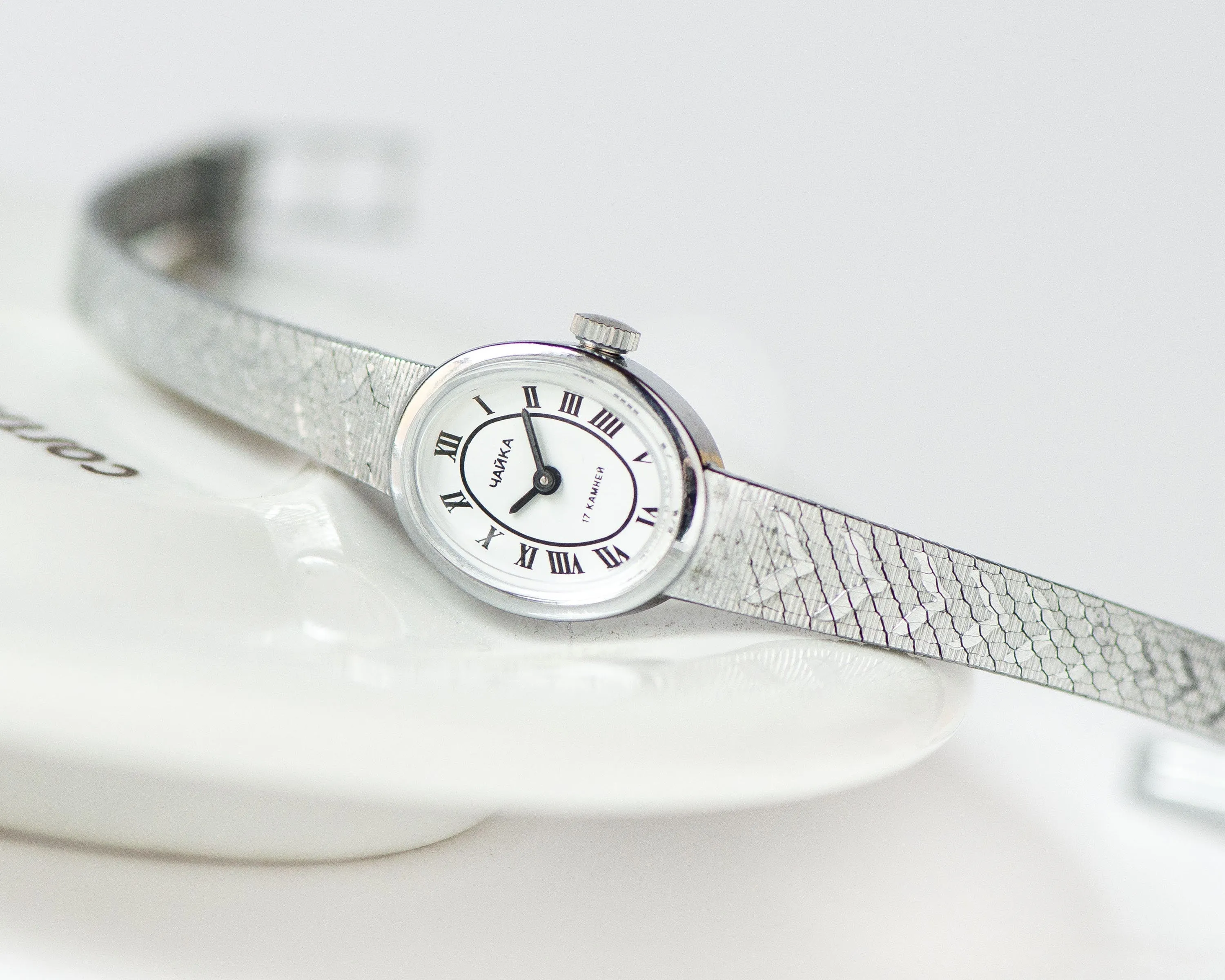 New old stock women cocktail wrist watch Seagull vintage, classic watch bracelet oval dial, cocktail wristwatch Roman numerals jewelry gift