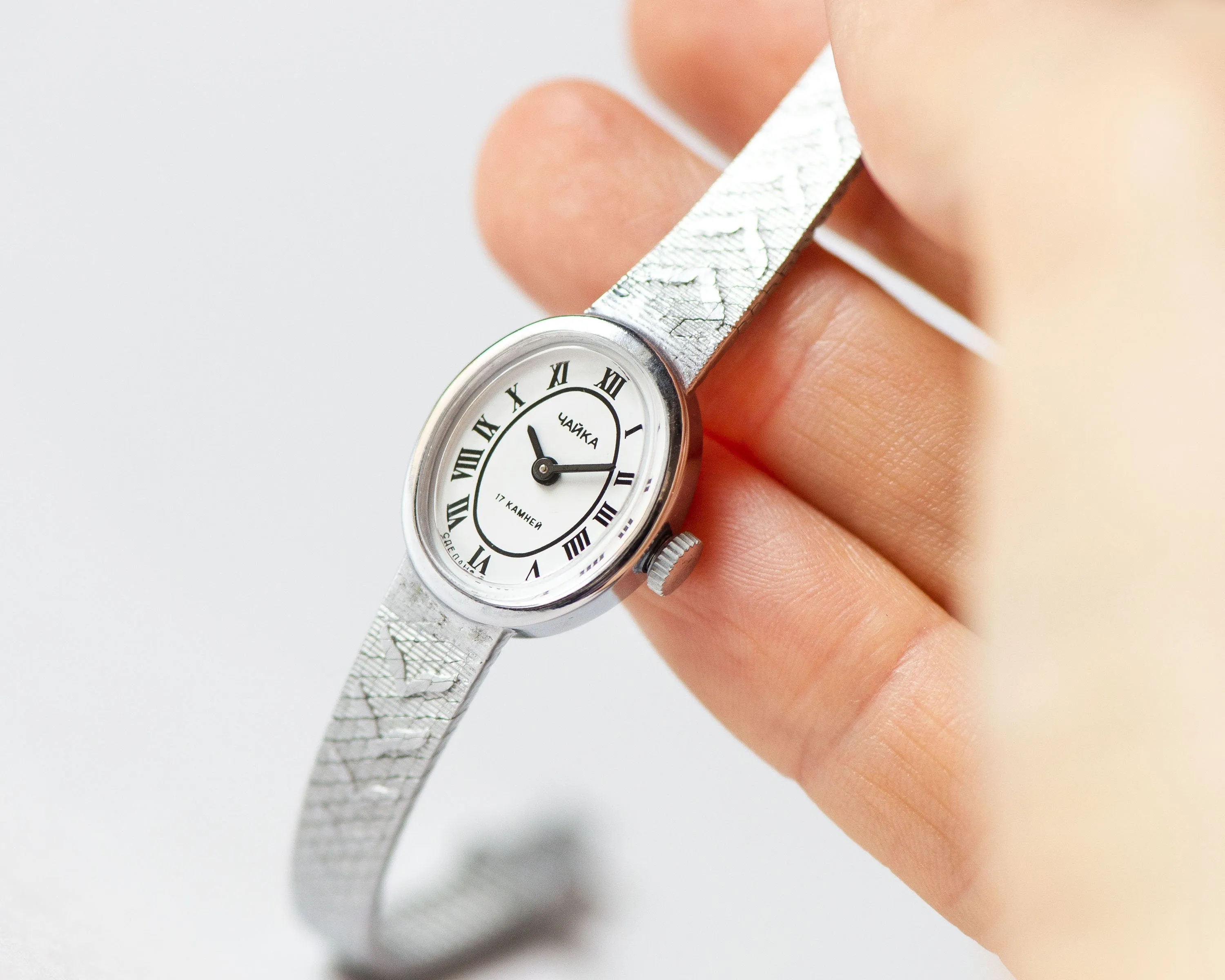 New old stock women cocktail wrist watch Seagull vintage, classic watch bracelet oval dial, cocktail wristwatch Roman numerals jewelry gift