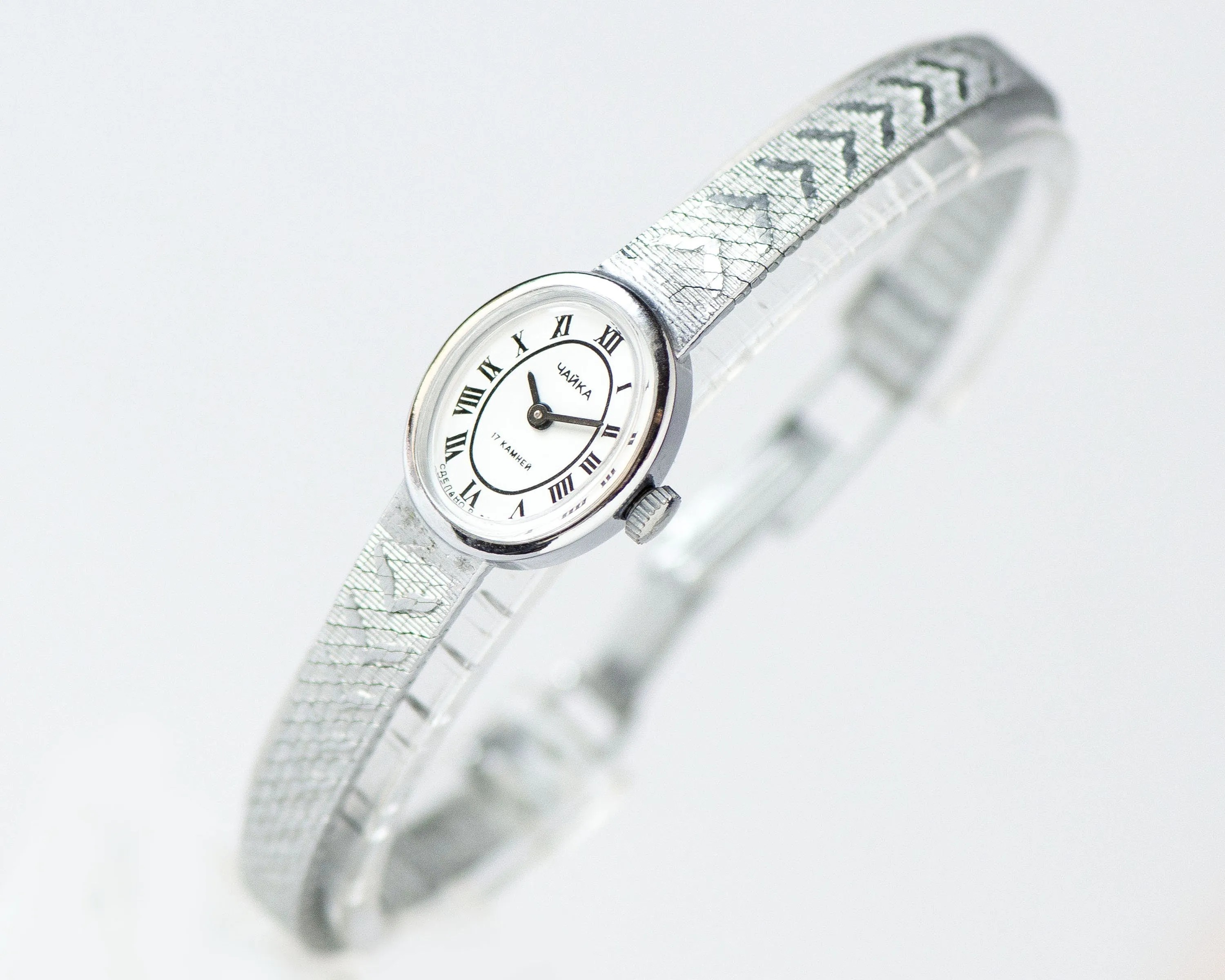 New old stock women cocktail wrist watch Seagull vintage, classic watch bracelet oval dial, cocktail wristwatch Roman numerals jewelry gift