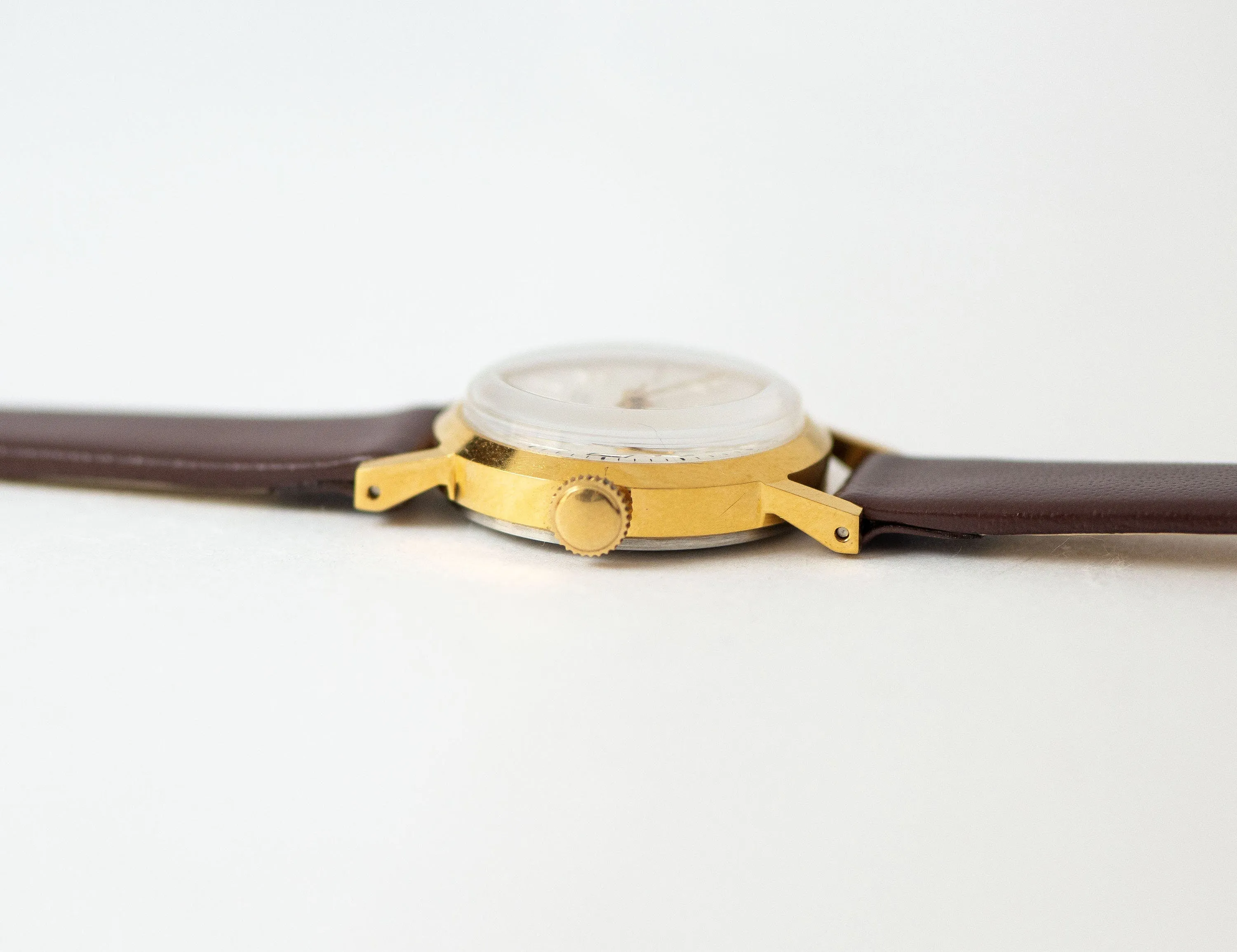 New old stock women wristwatch gold plated Dawn, classic girl wristwatch, lady watch retro jewelry vintage gift, new premium leather strap