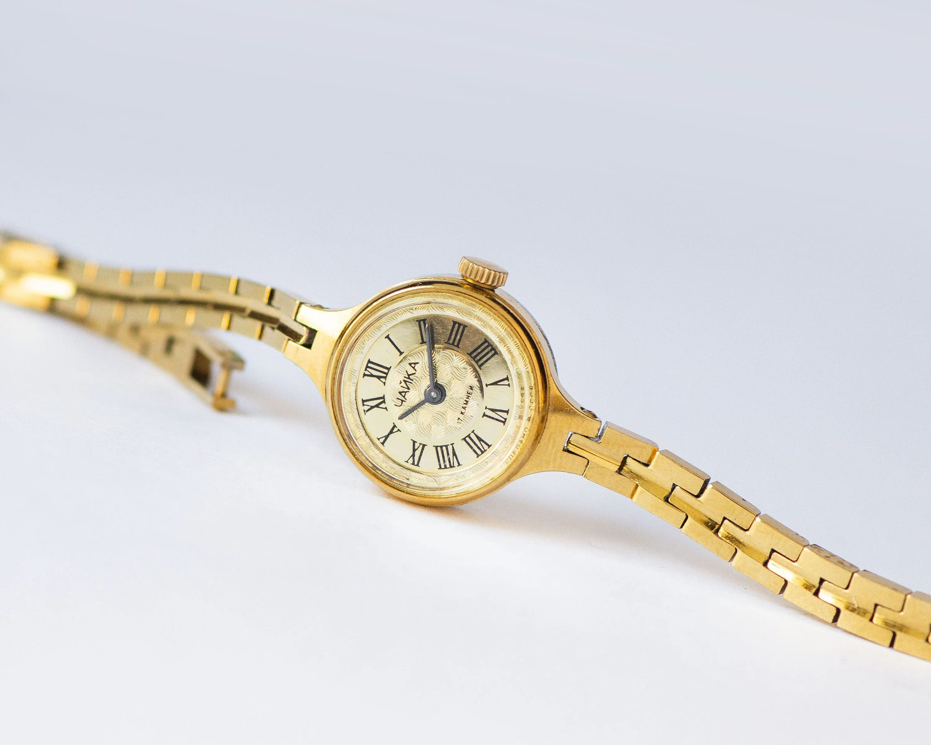 New old stock women's cocktail watch Seagull gold shade, delicate lady watch bracelet, Roman numerals women's watch retro tiny jewelry gift