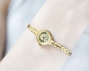 New old stock women's cocktail watch Seagull gold shade, delicate lady watch bracelet, Roman numerals women's watch retro tiny jewelry gift